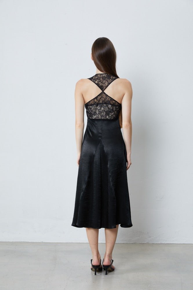 FENGYI TAN Satin Paneled Lace Tank Dress | MADA IN CHINA