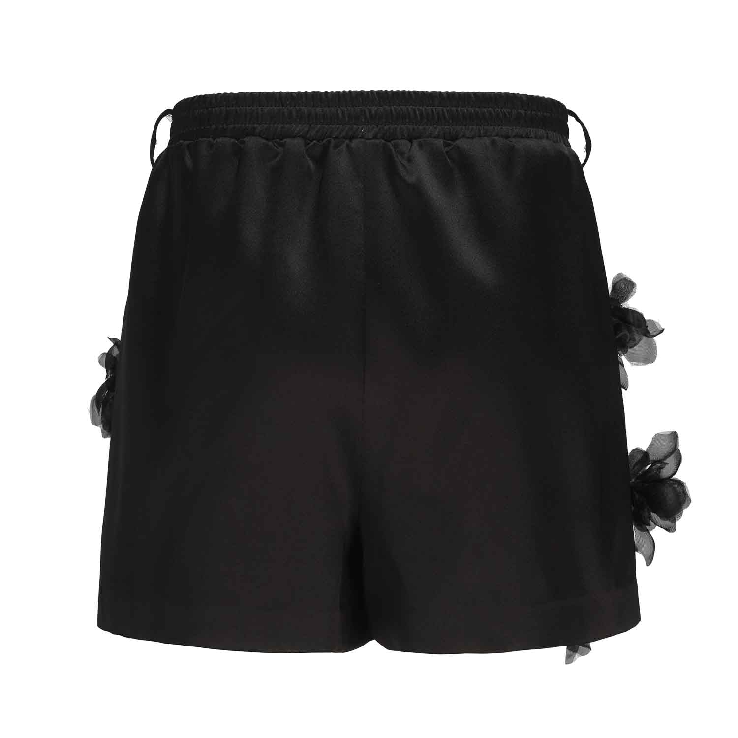 ARTE PURA Satin Yarn Flower Shorts In Black | MADA IN CHINA