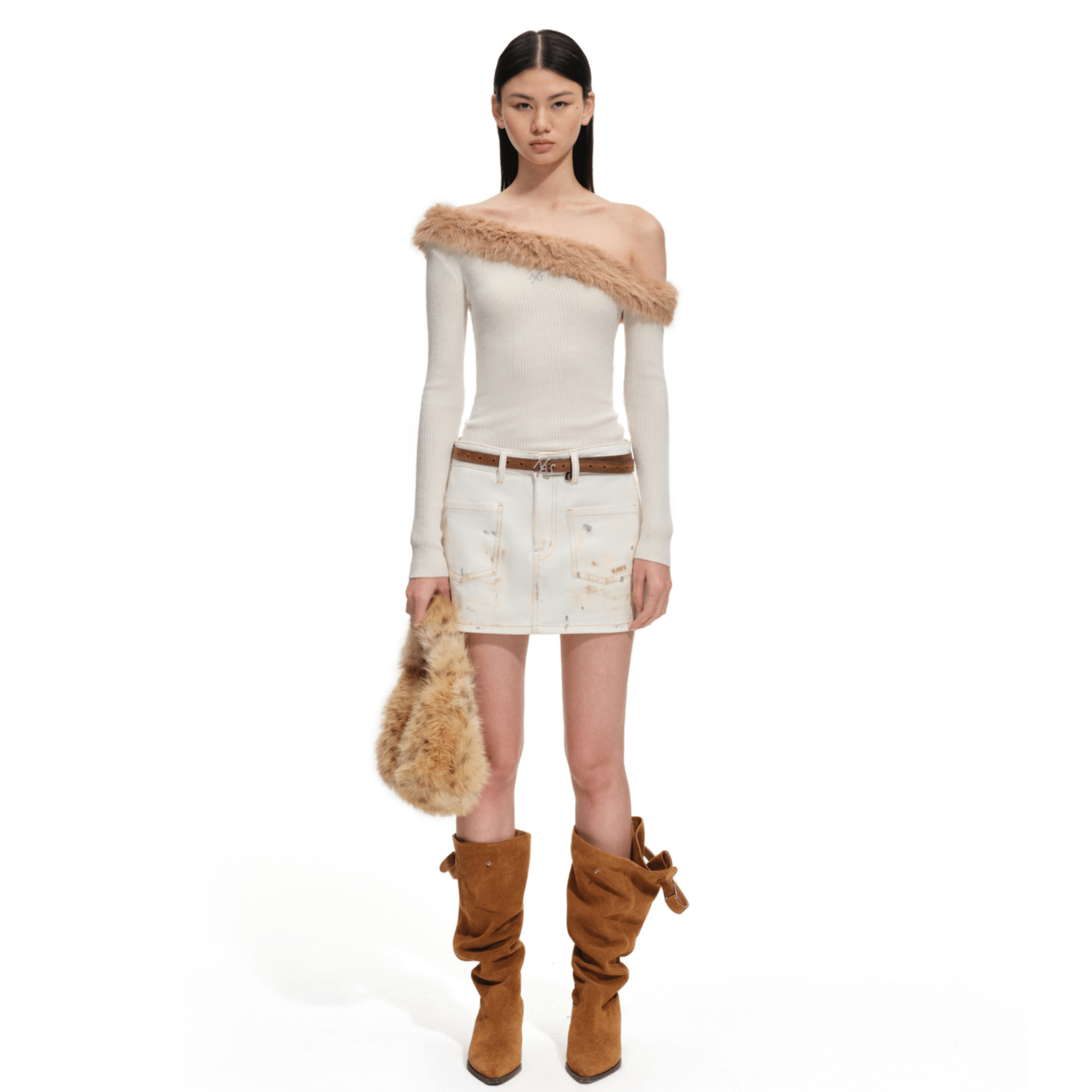 NAWS Sculptural Collar Knit Sweater in White | MADAX
