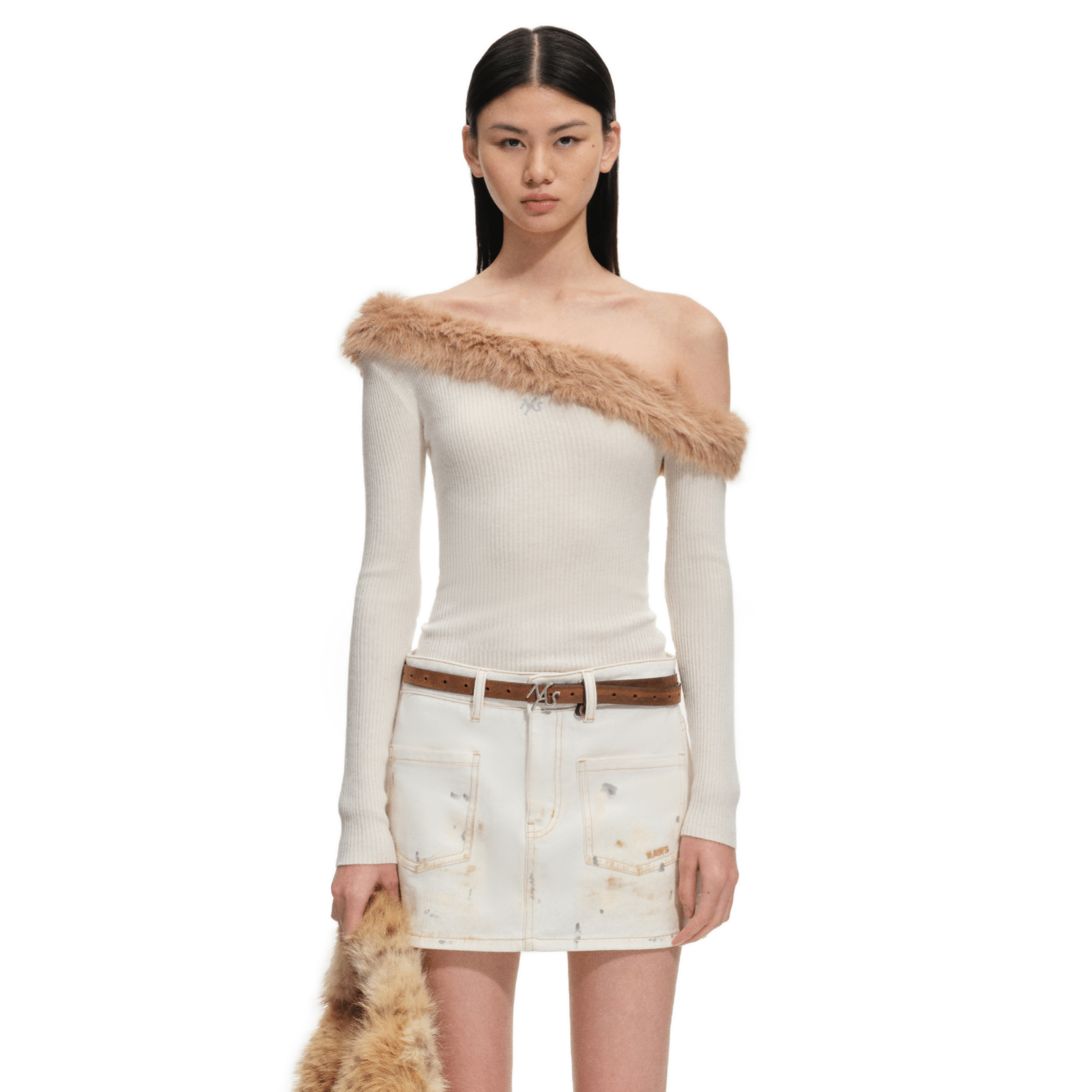 NAWS Sculptural Collar Knit Sweater in White | MADAX