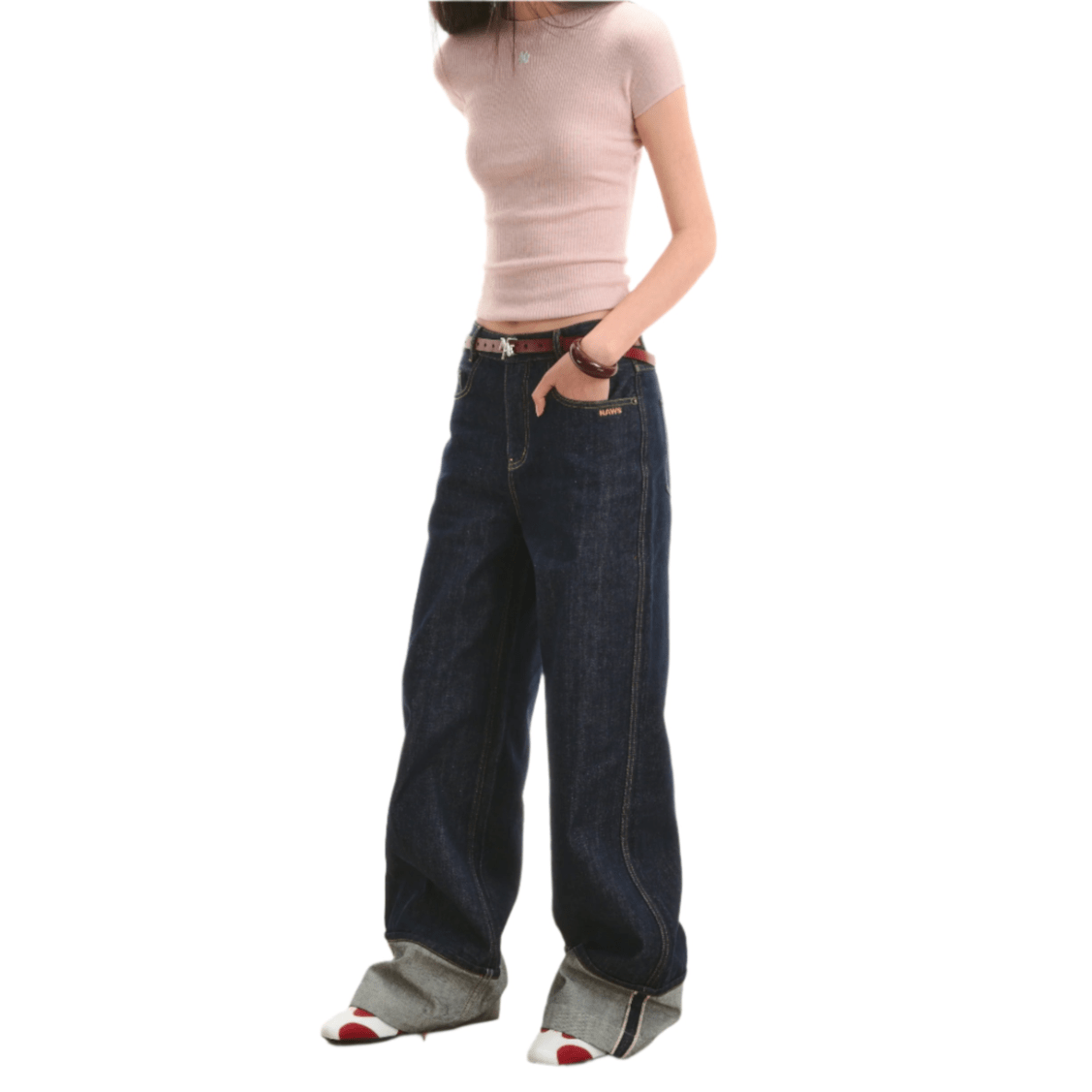 NAWS Selvedge Raw Denim Fold - Over Straight Pants in Blue | MADAX