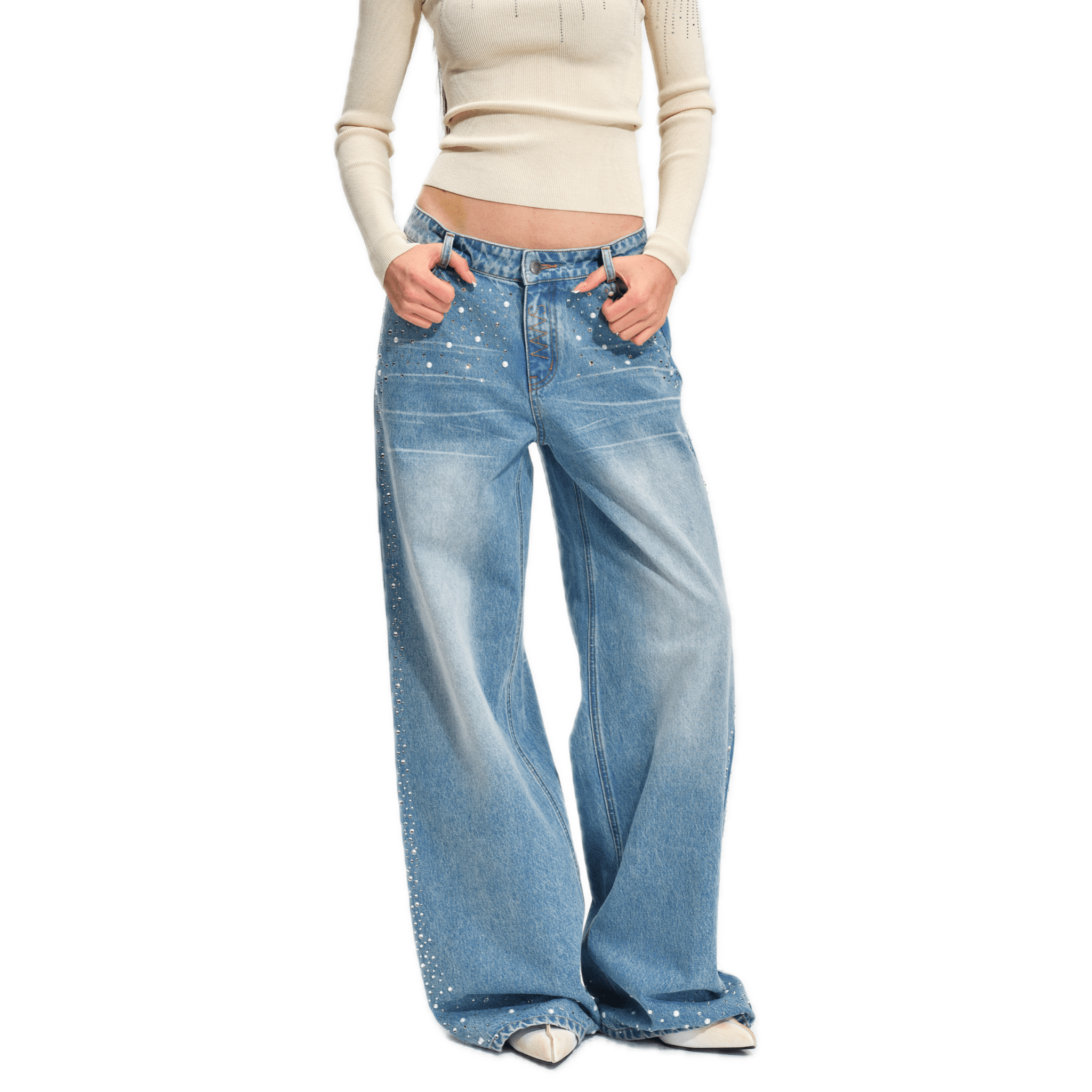 NAWS Sequin Wide - Leg Jeans in Blue | MADAX