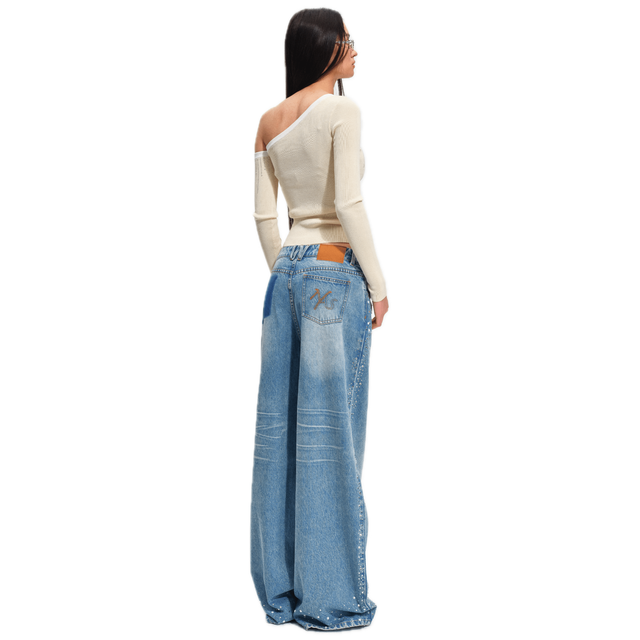 NAWS Sequin Wide - Leg Jeans in Blue | MADAX
