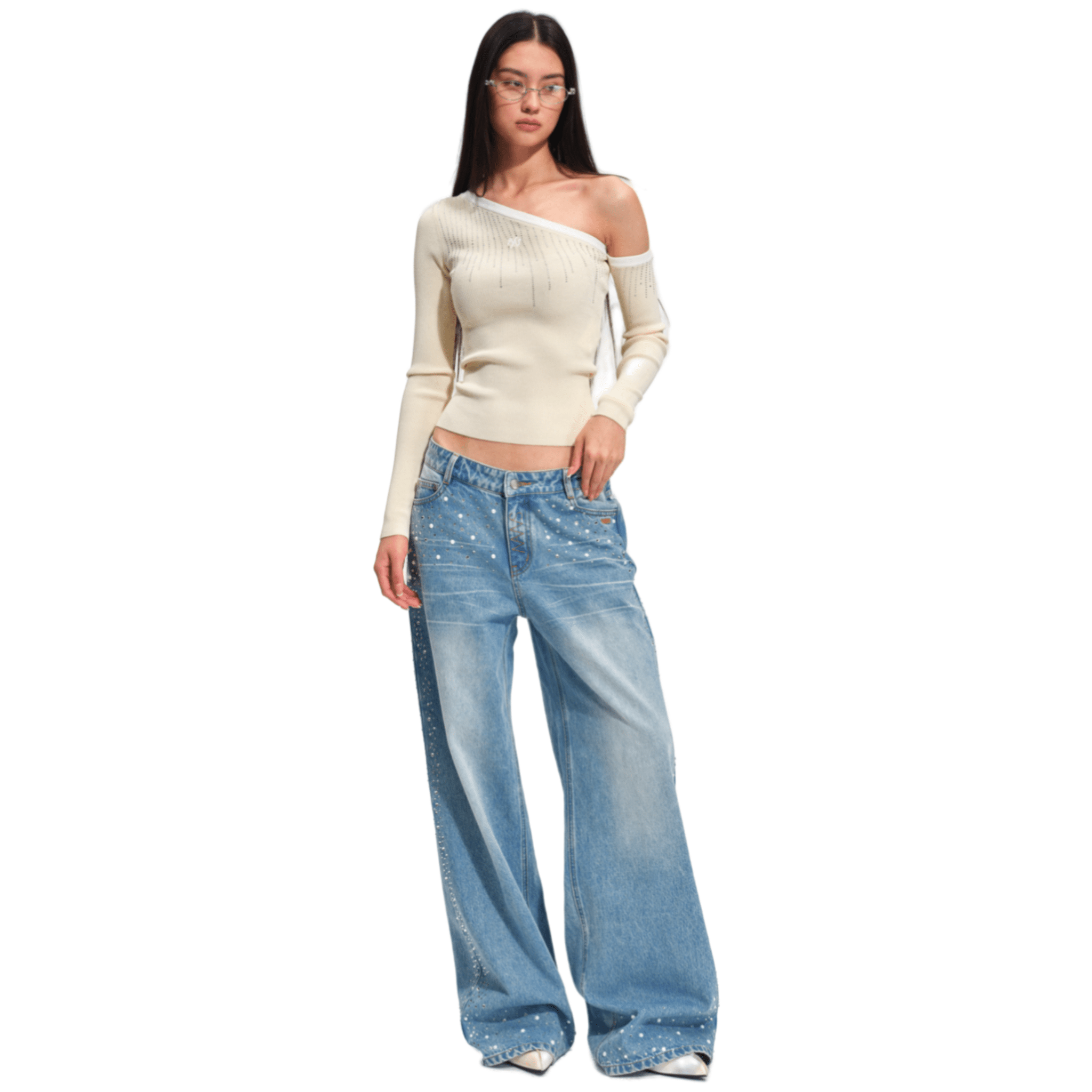 NAWS Sequin Wide - Leg Jeans in Blue | MADAX