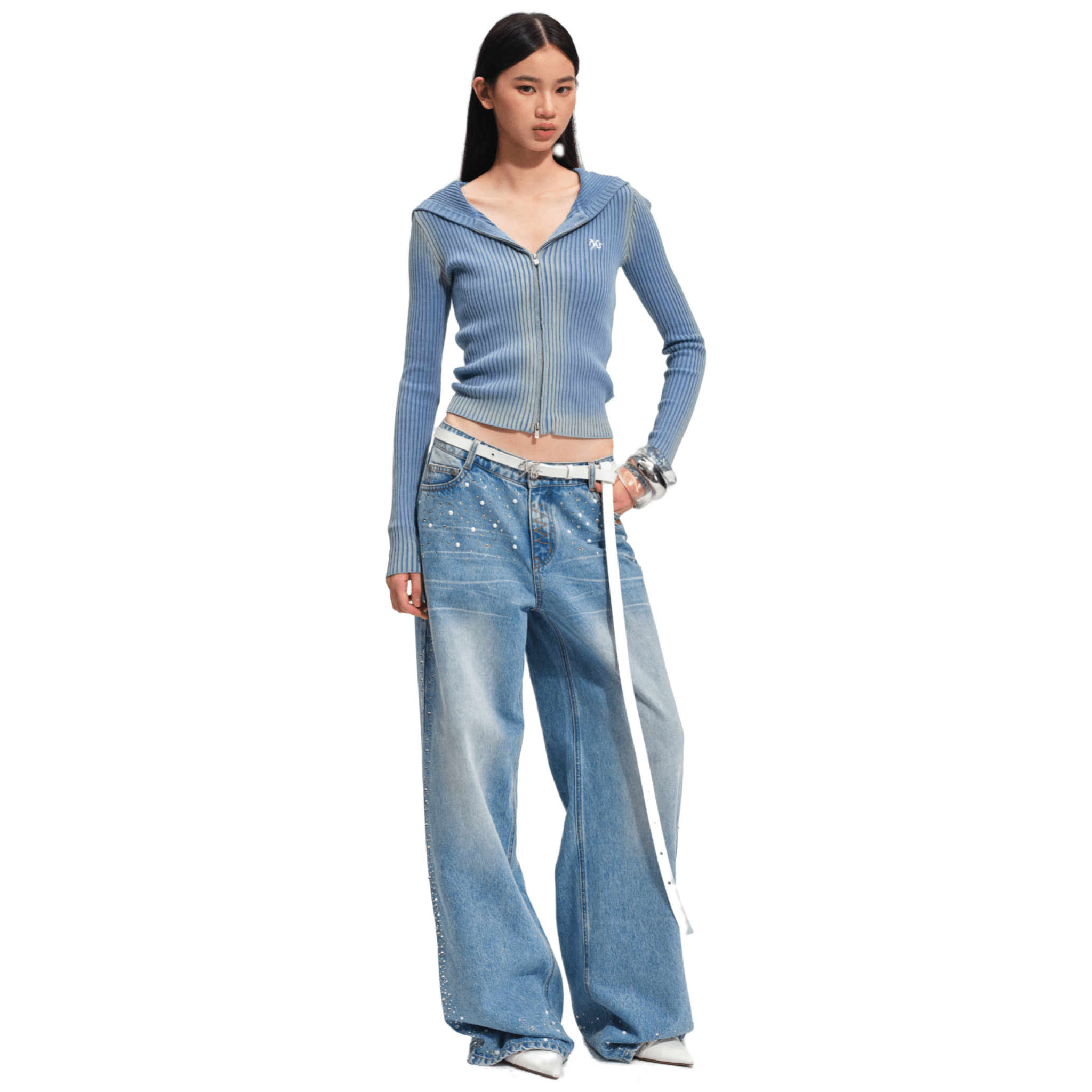 NAWS Sequin Wide - Leg Jeans in Blue | MADAX
