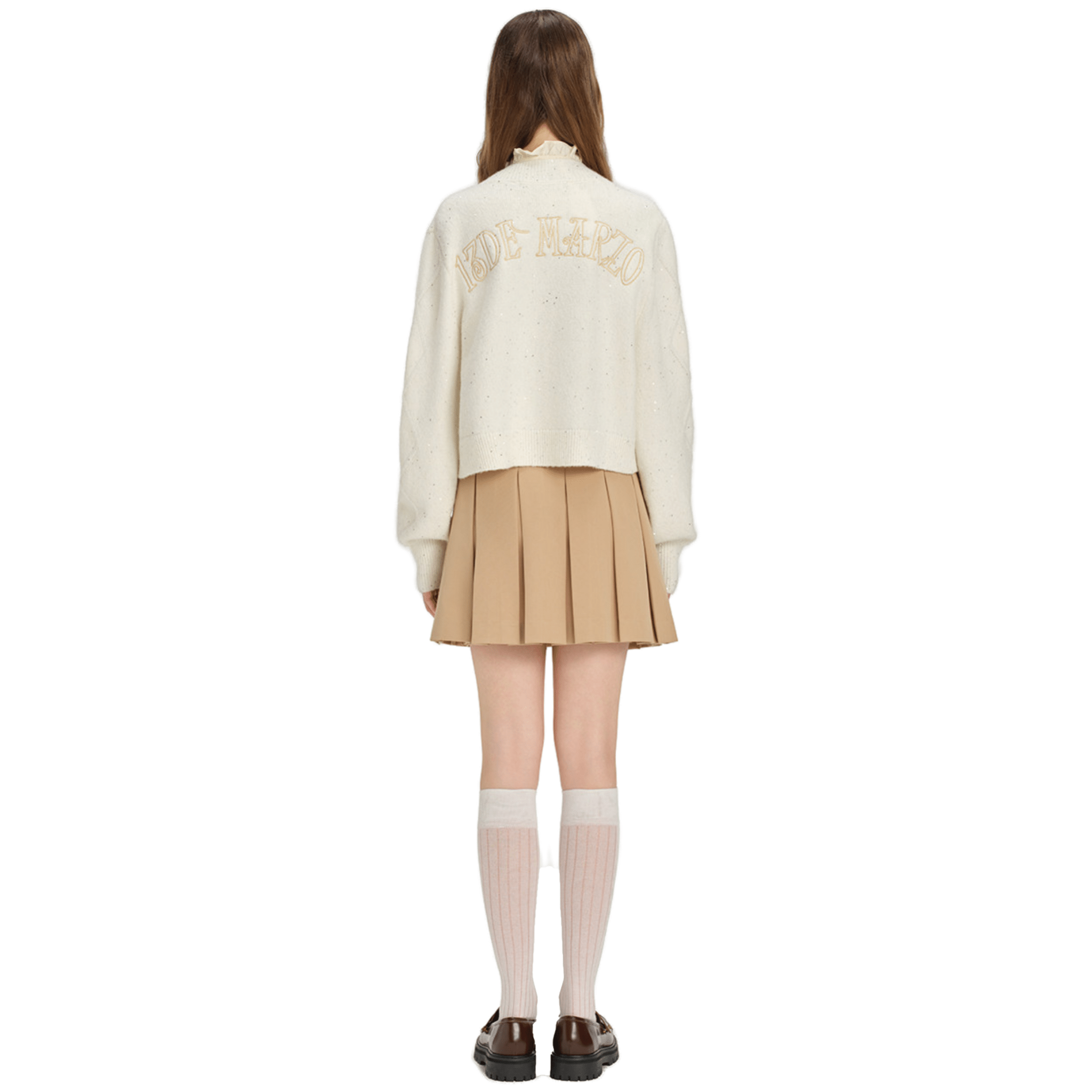 13DE MARZO Sequined Cropped Knit Cardigan in White | MADAX