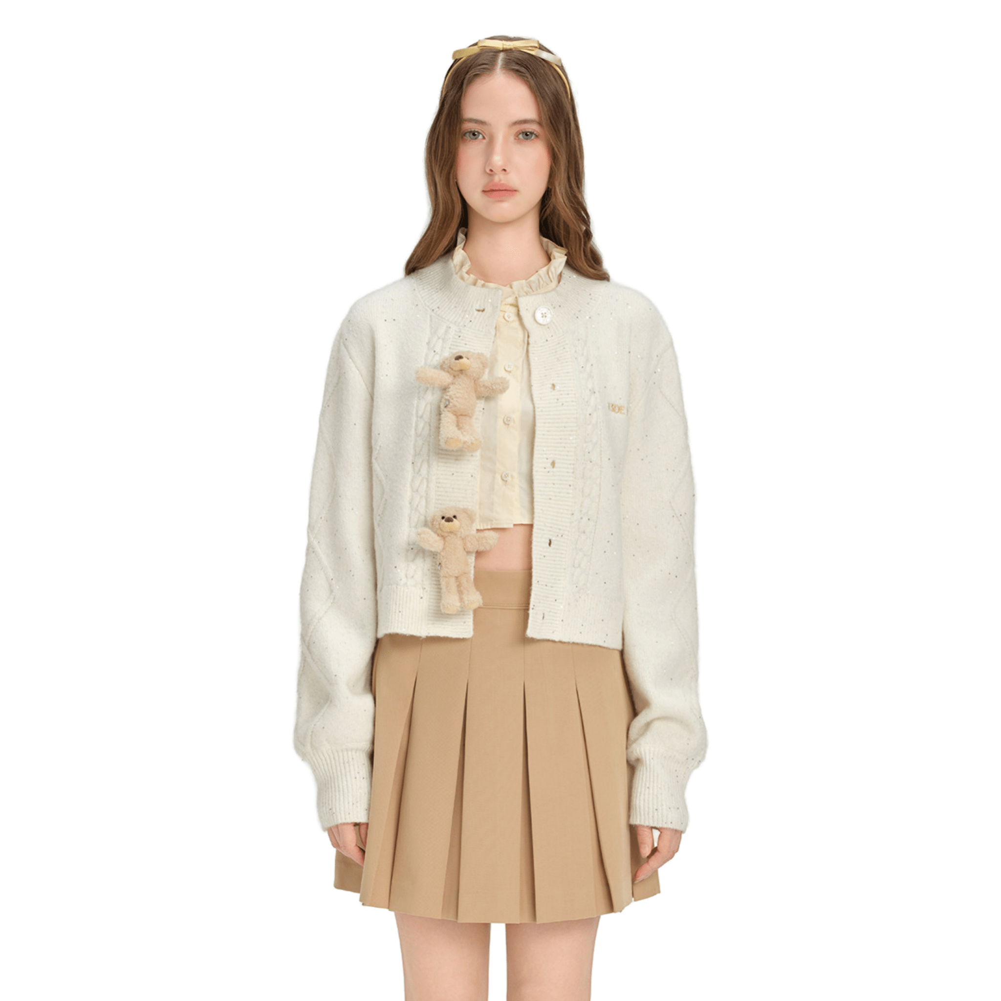 13DE MARZO Sequined Cropped Knit Cardigan in White | MADAX