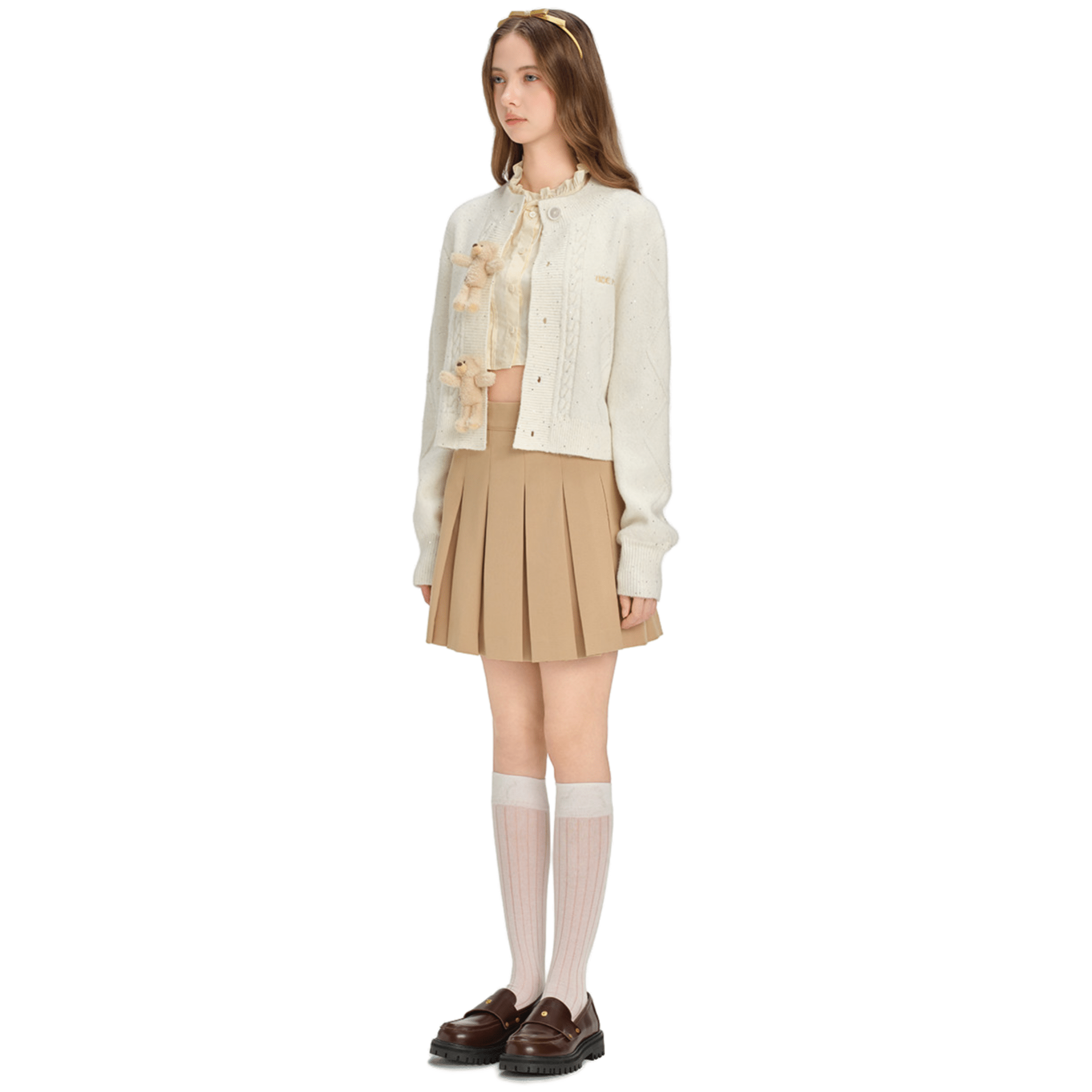 13DE MARZO Sequined Cropped Knit Cardigan in White | MADAX