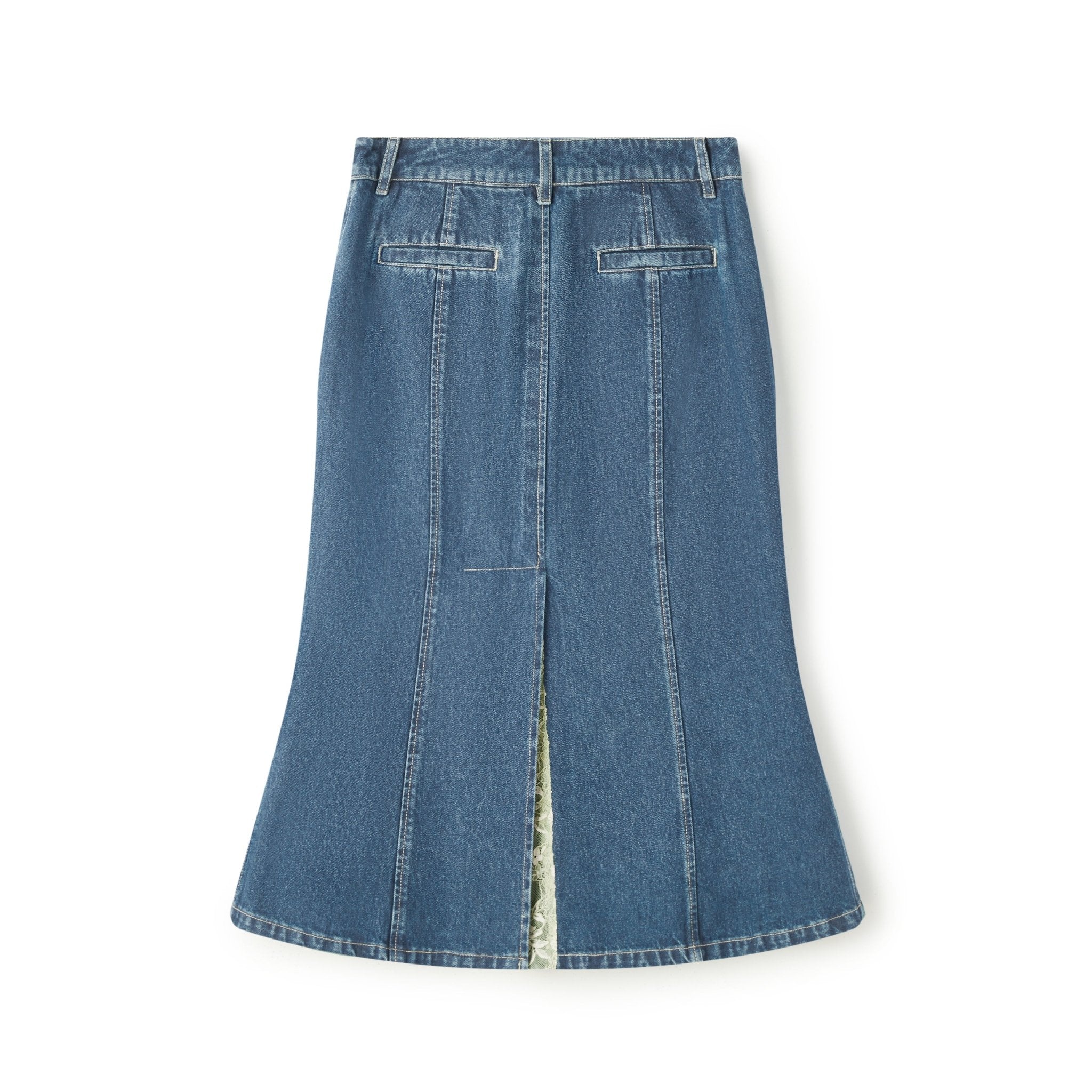 LOST IN ECHO Sequined Denim Fishtail Skirt in Blue | MADA IN CHINA