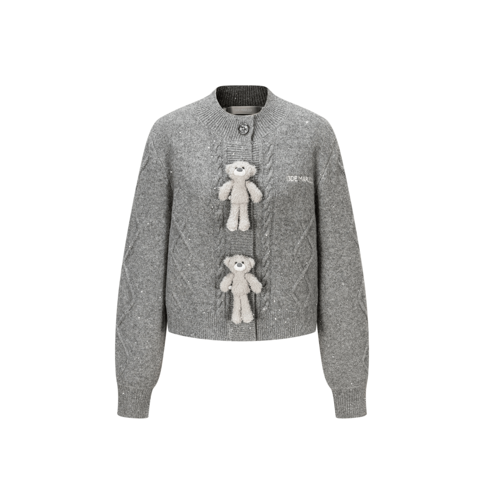 13DE MARZO Sequined Short Knit Cardigan in Gray | MADAX