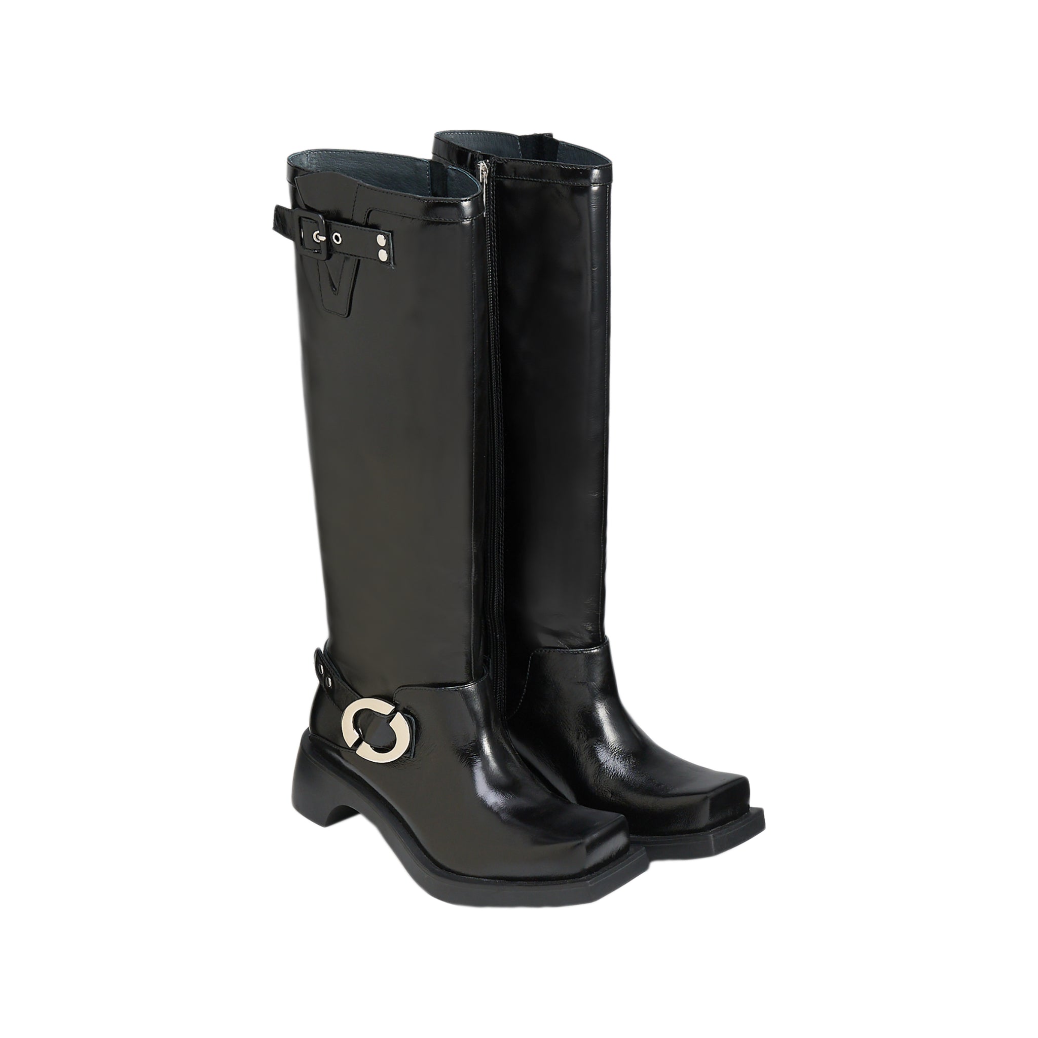 LOST IN ECHO Shaped Square Straight Leg Motorcycle Boots In Black | MADAX