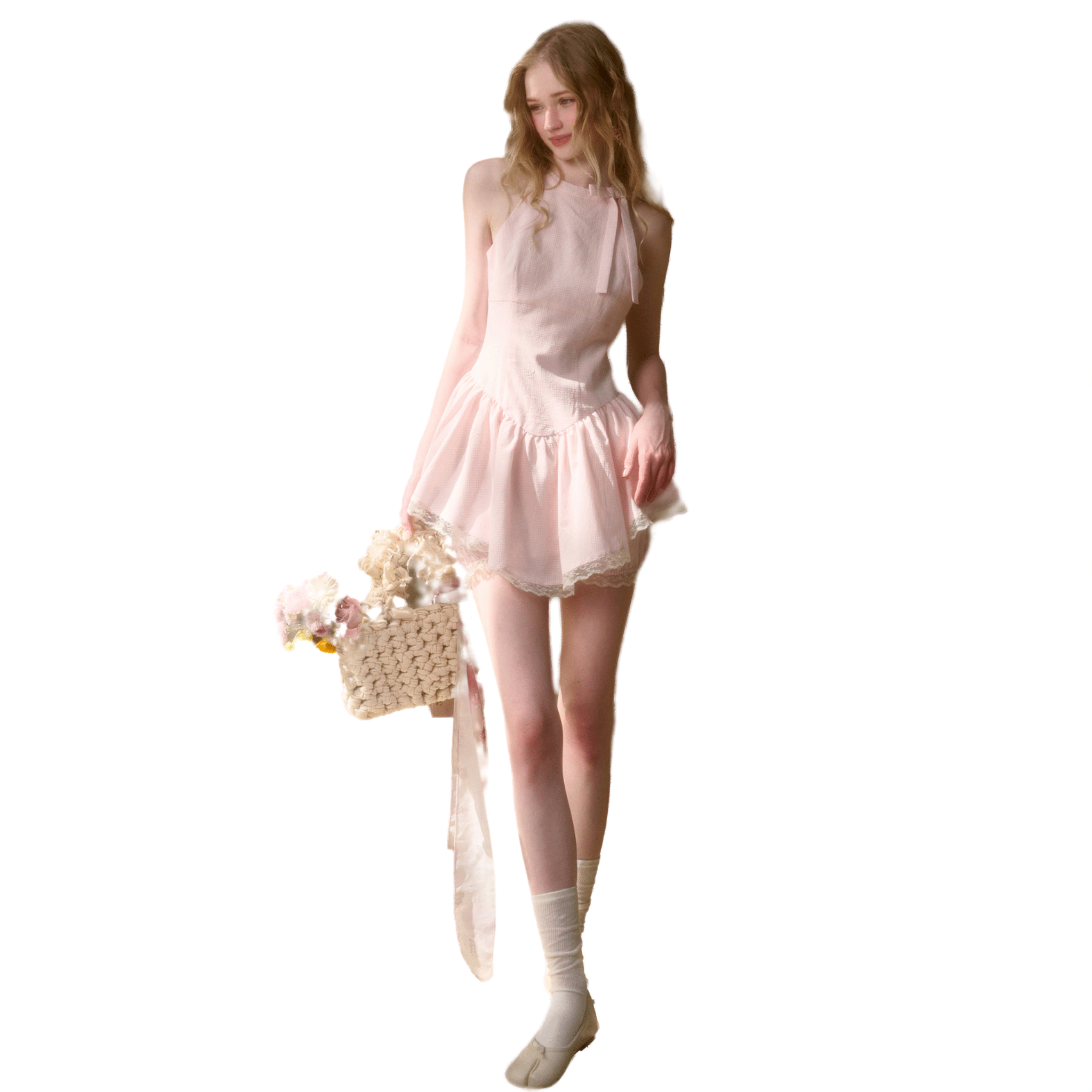 Group of Universe "Shell" Summer Cool Two - piece Set - Dress and Shorts in Pink | MADAX
