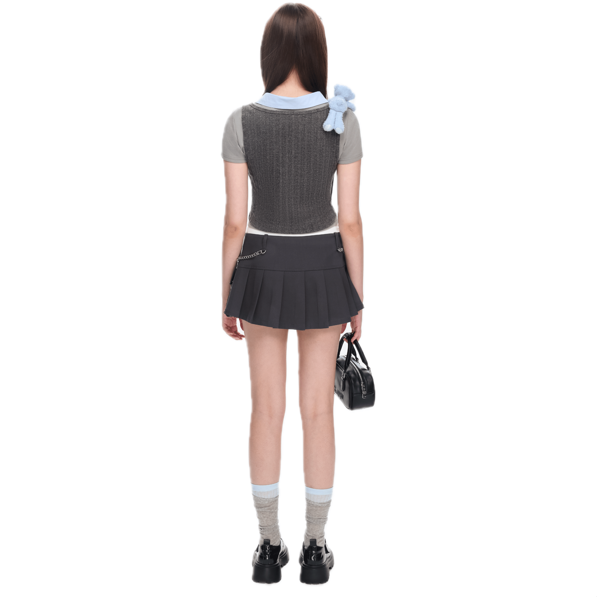 13DE MARZO Short Knit Layered Short Sleeves in Grey | MADAX