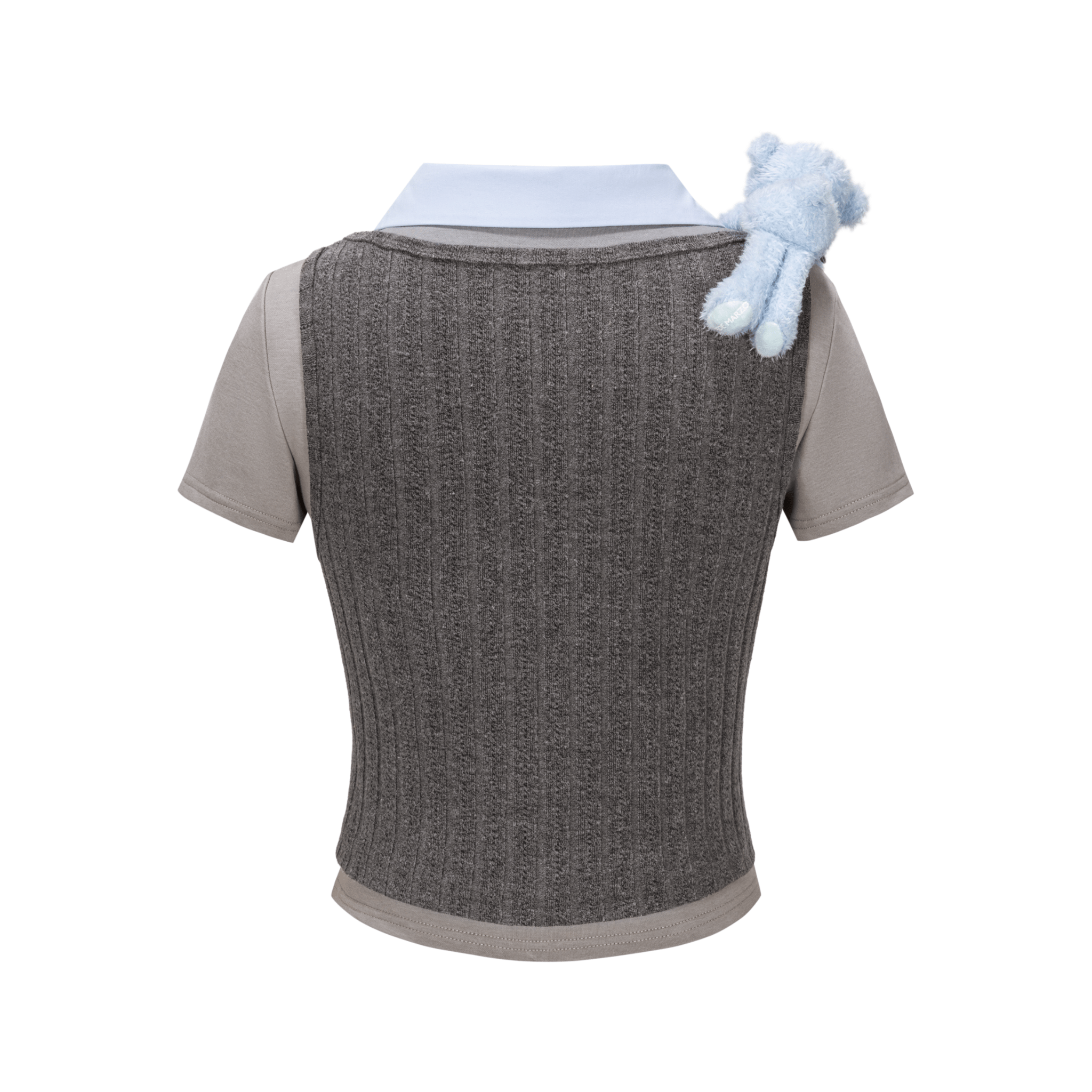 13DE MARZO Short Knit Layered Short Sleeves in Grey | MADAX