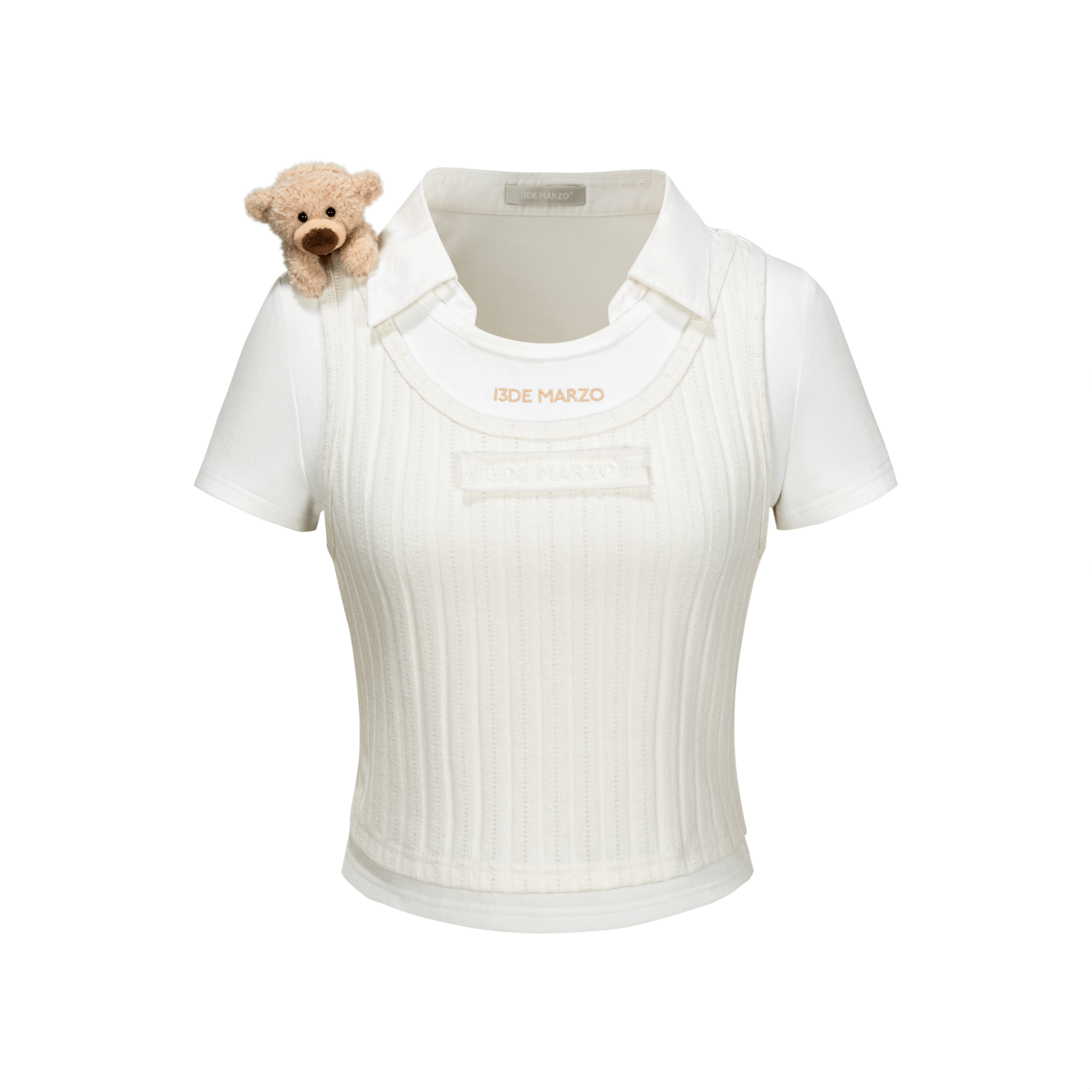 13DE MARZO Short Knit Layered Short Sleeves in White | MADAX