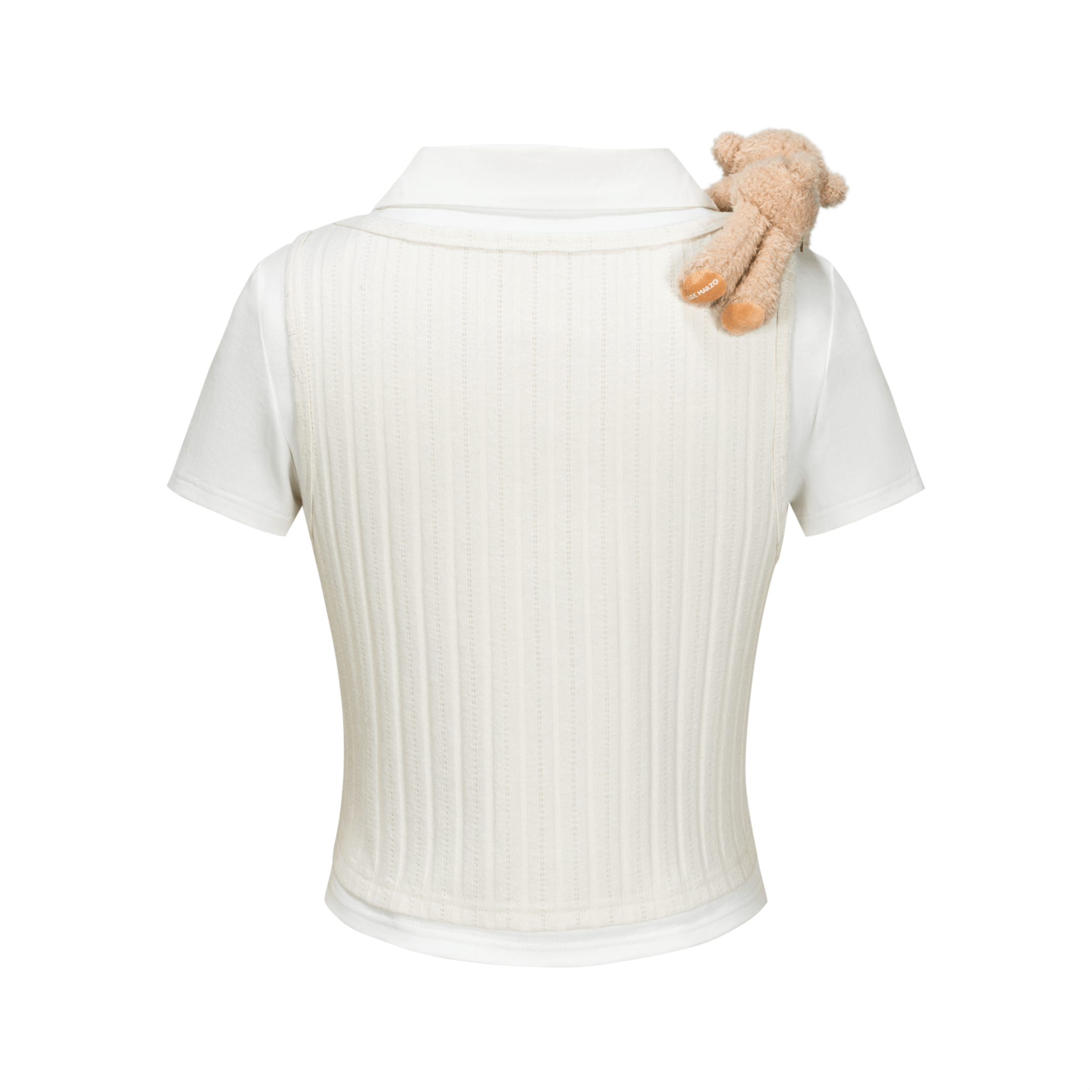 13DE MARZO Short Knit Layered Short Sleeves in White | MADAX