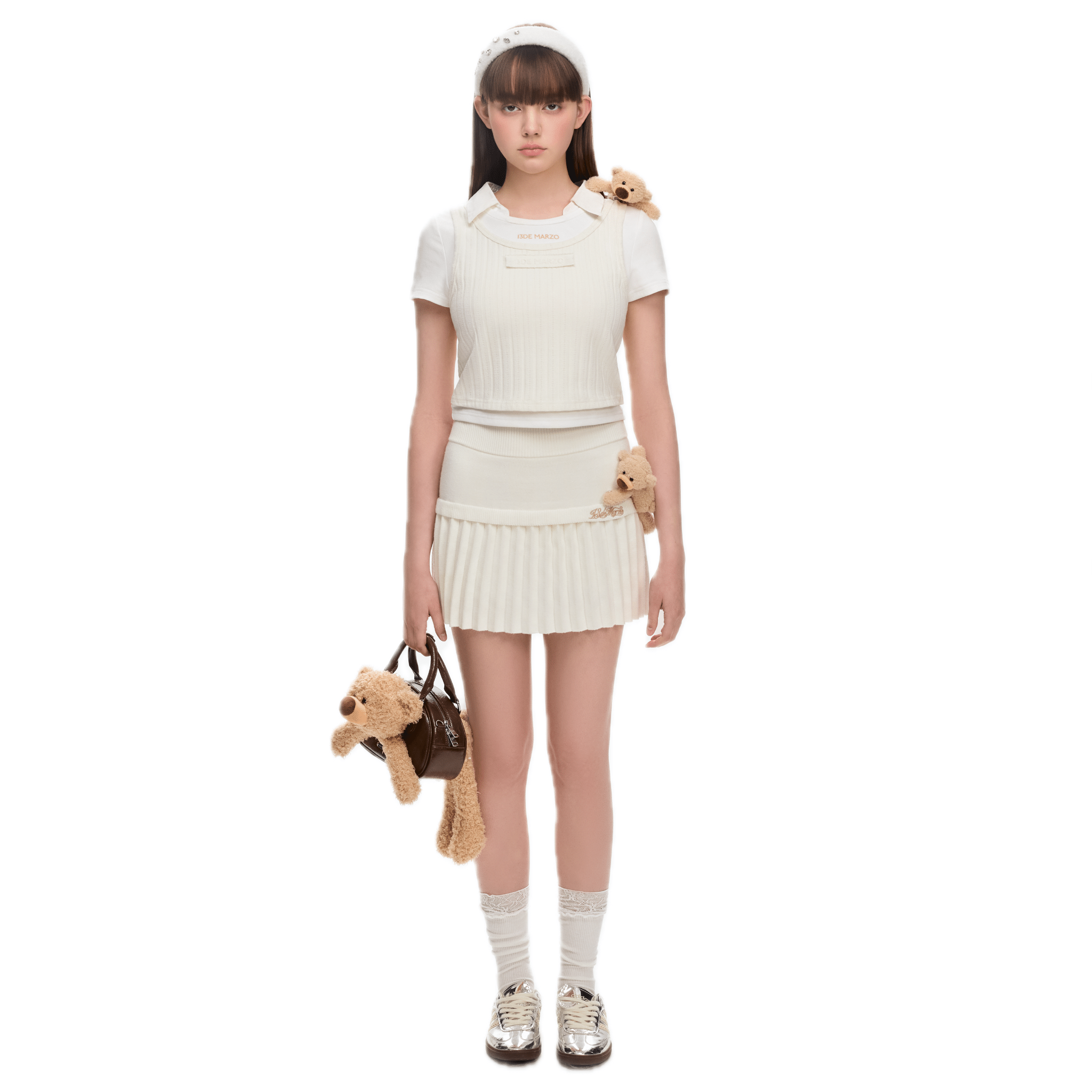 13DE MARZO Short Knit Layered Short Sleeves in White | MADAX