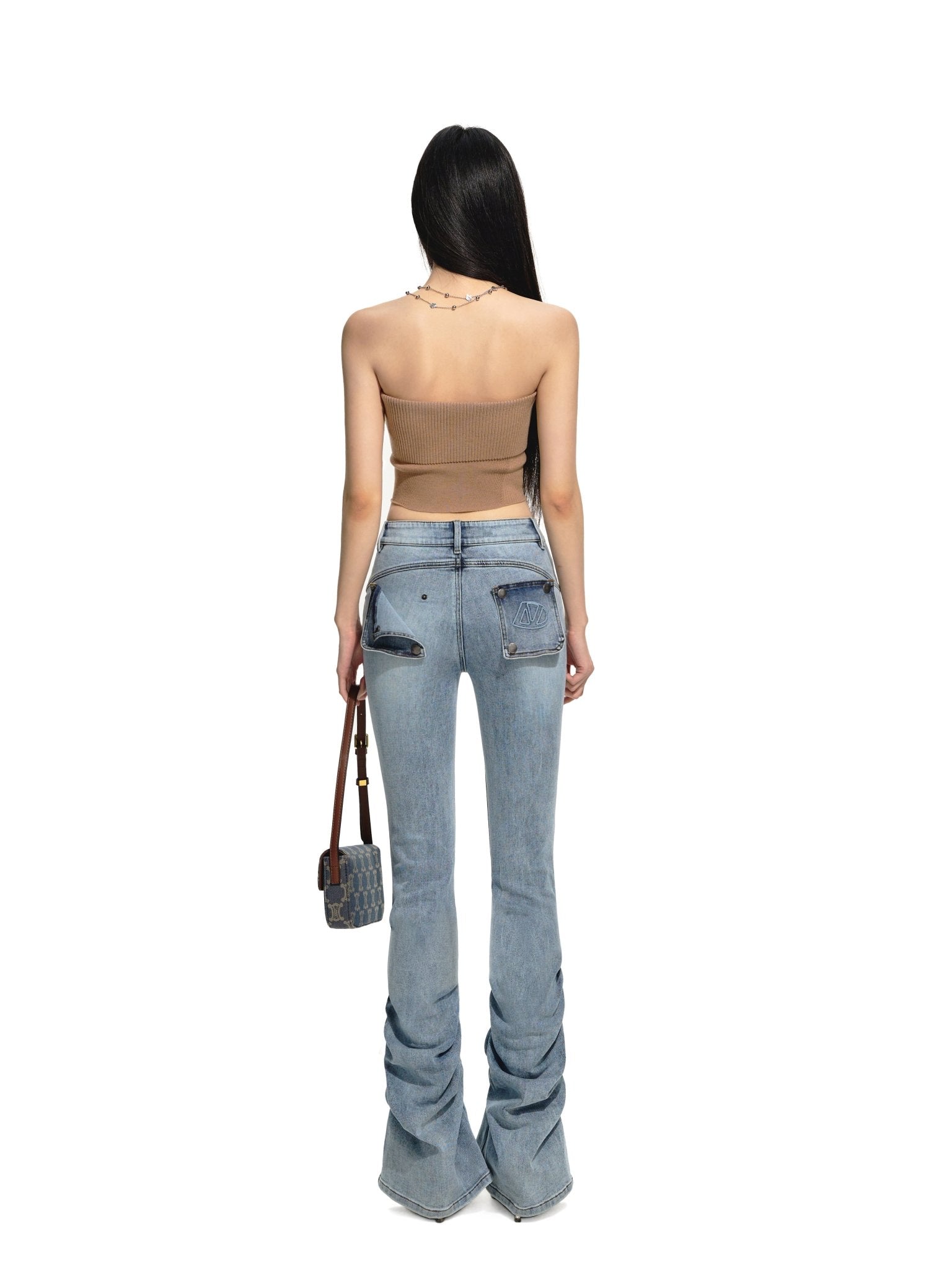 NAWS Short Knitted Denim Bustier Camisole Brown | MADA IN CHINA