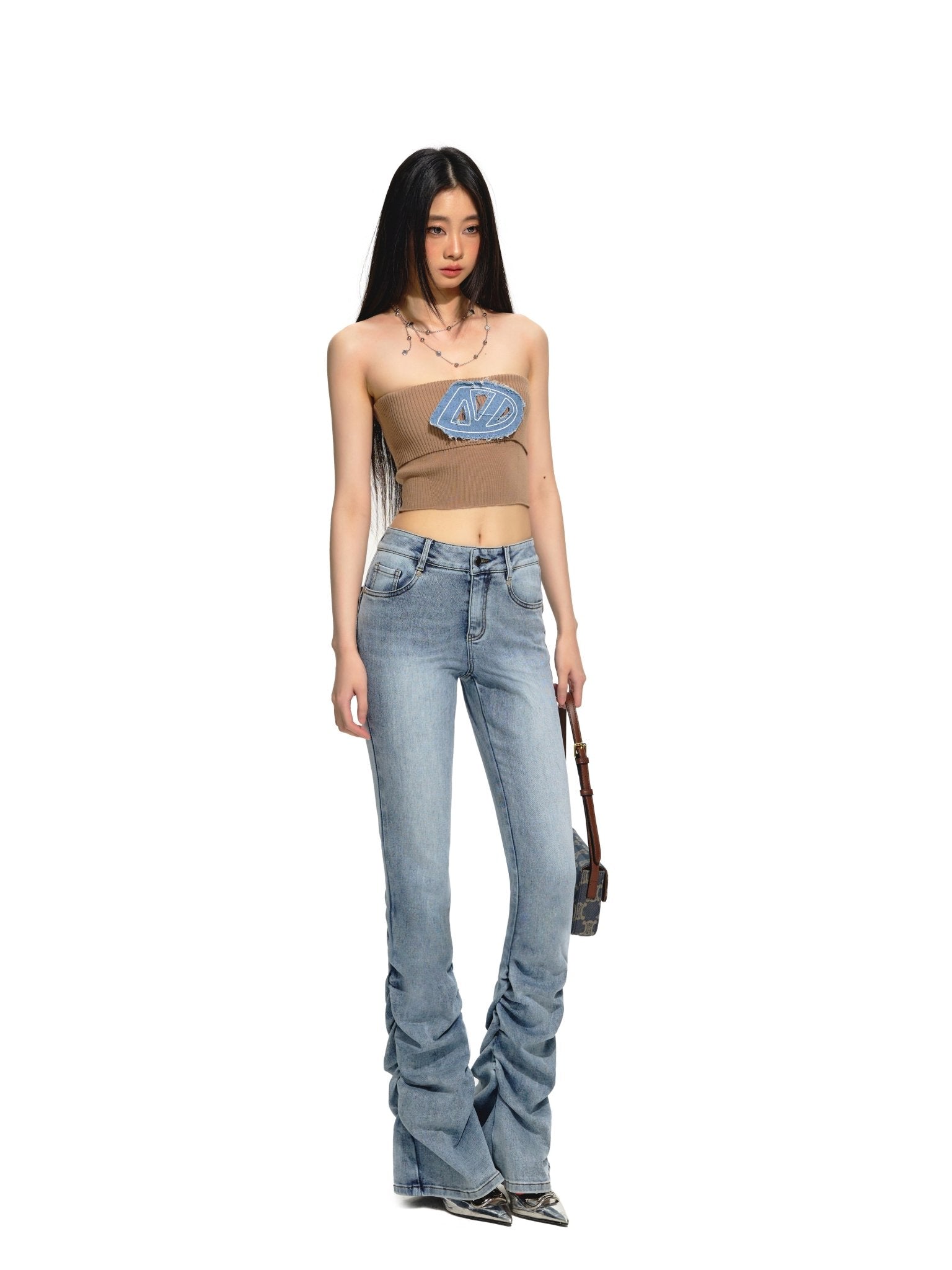 NAWS Short Knitted Denim Bustier Camisole Brown | MADA IN CHINA