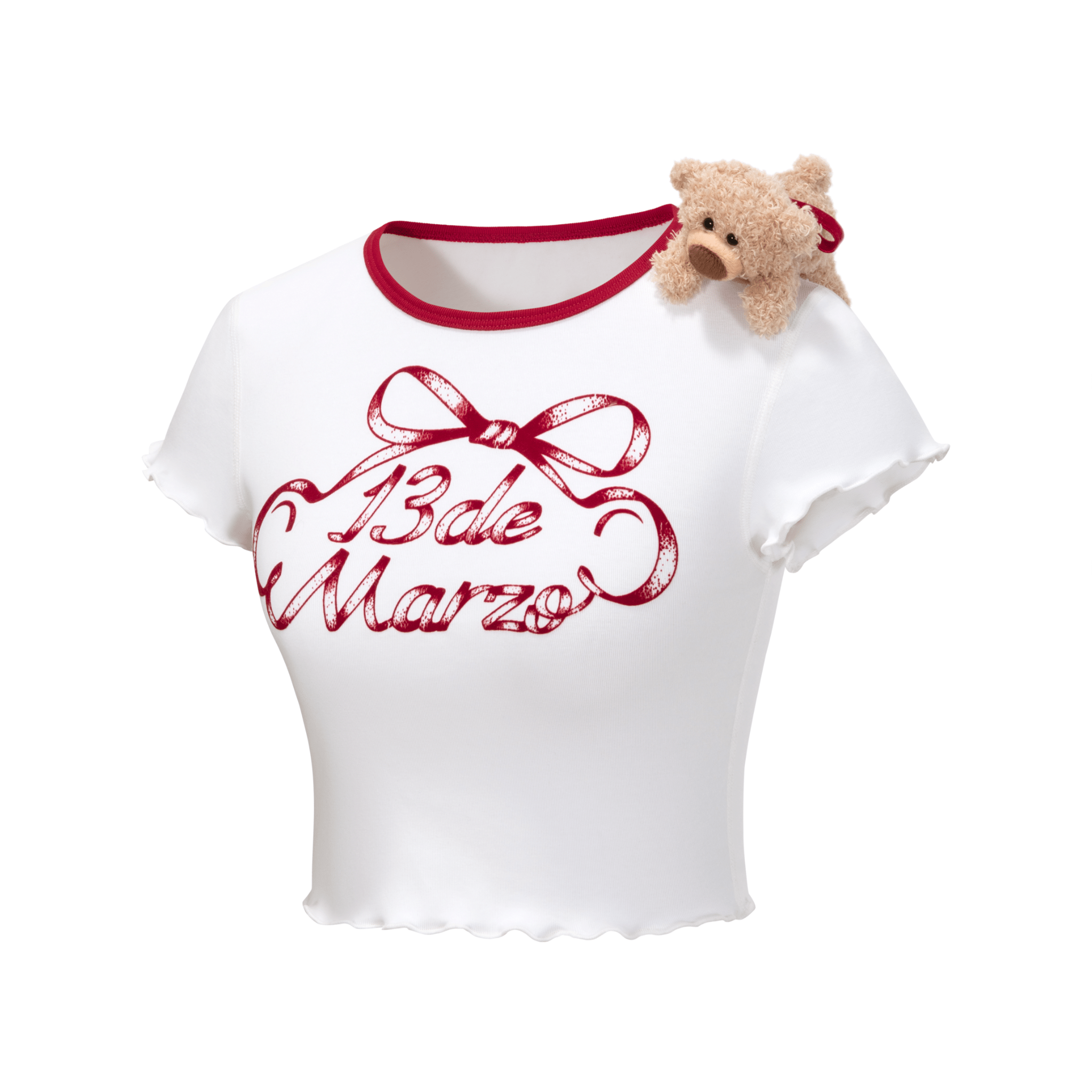 13DE MARZO Short Sleeves with Ribbon Bow in White | MADAX
