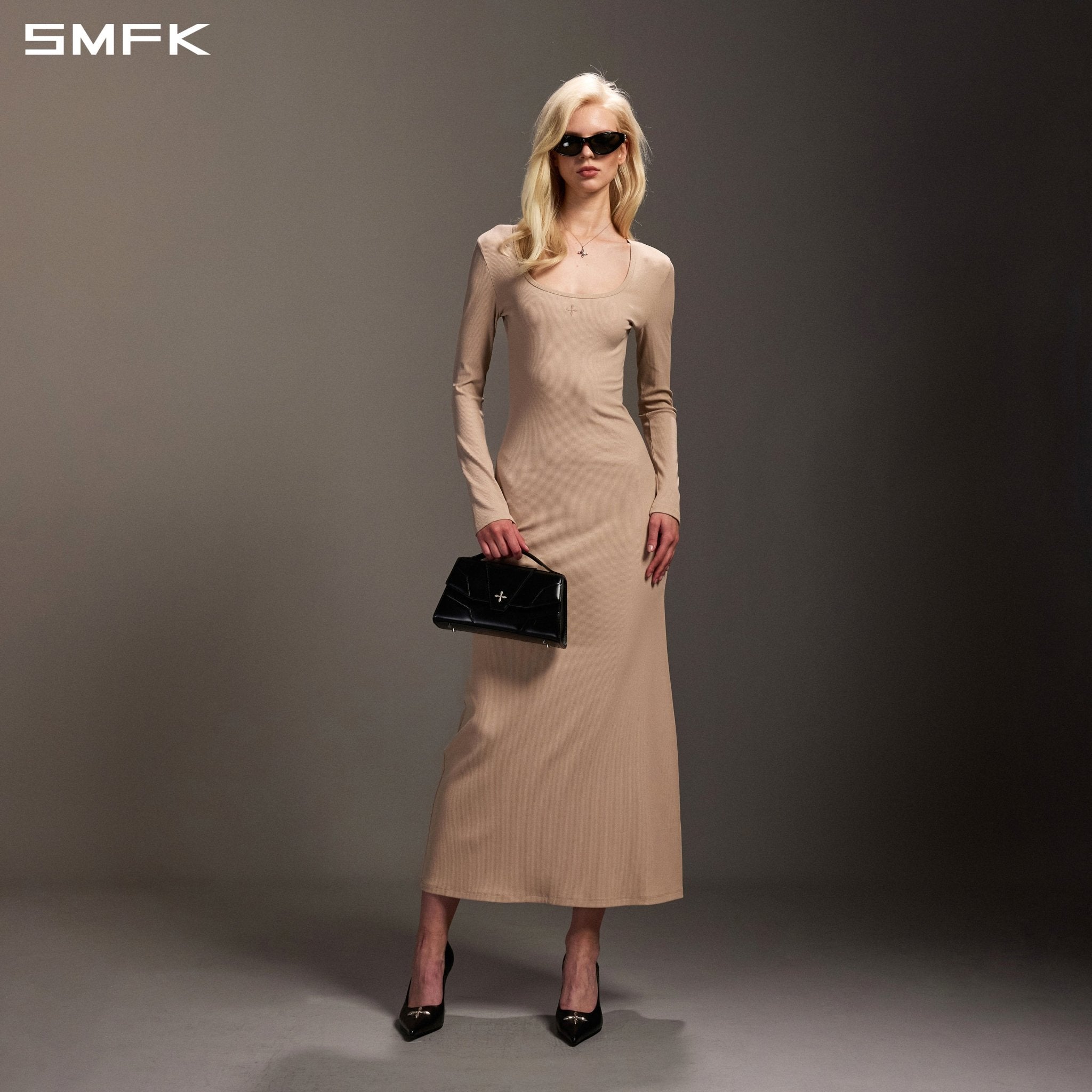 SMFK Silk Long-Sleeved Dress in Skin Tone | MADAX