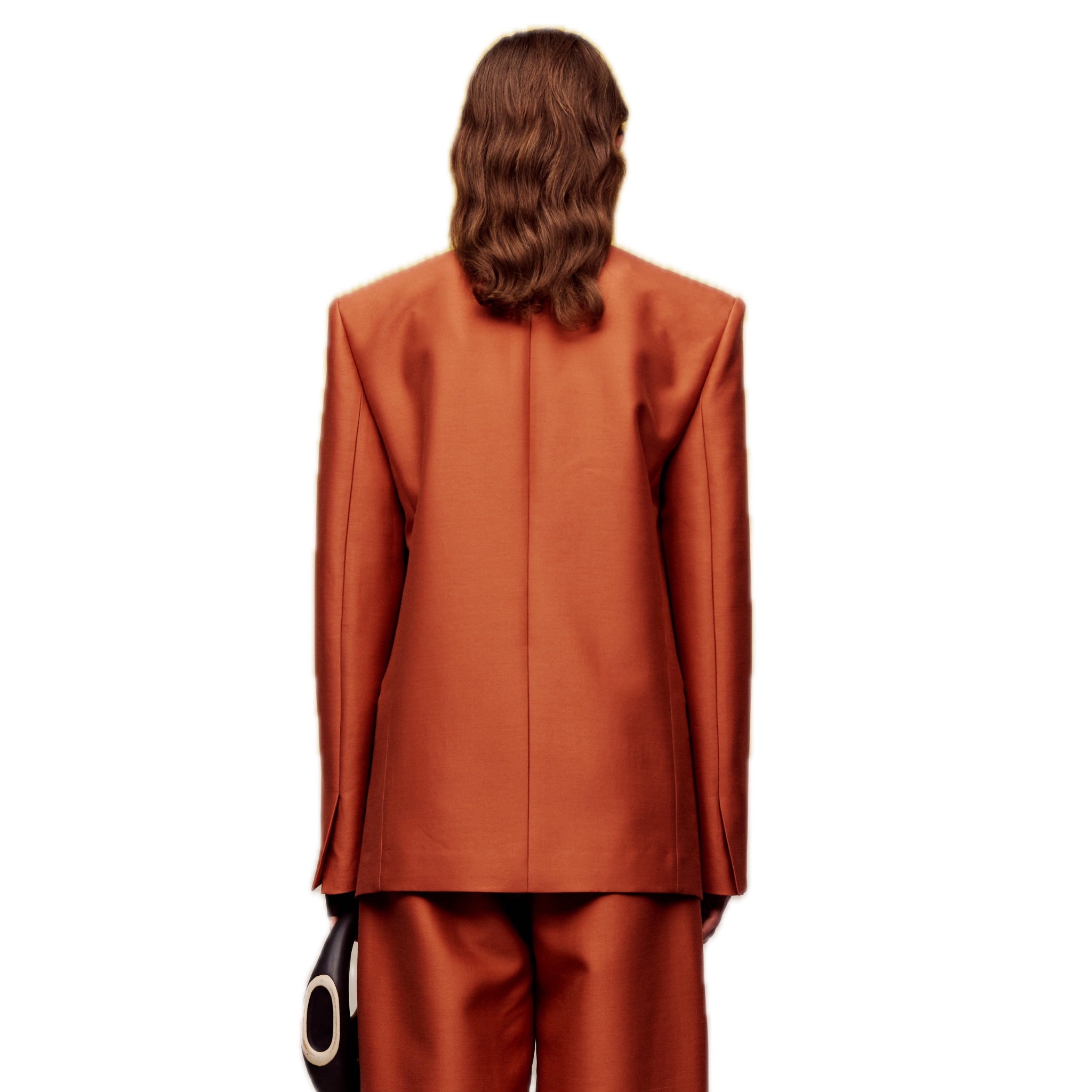 ilEWUOY Silk Wool Long-sleeved Orange Suit with Belt | MADA IN CHINA