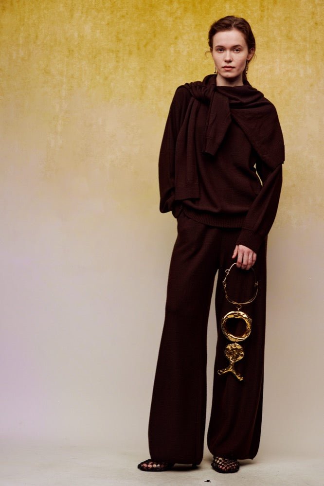 ilEWUOY Silk Wool Wide-leg Pants in Brown | MADA IN CHINA