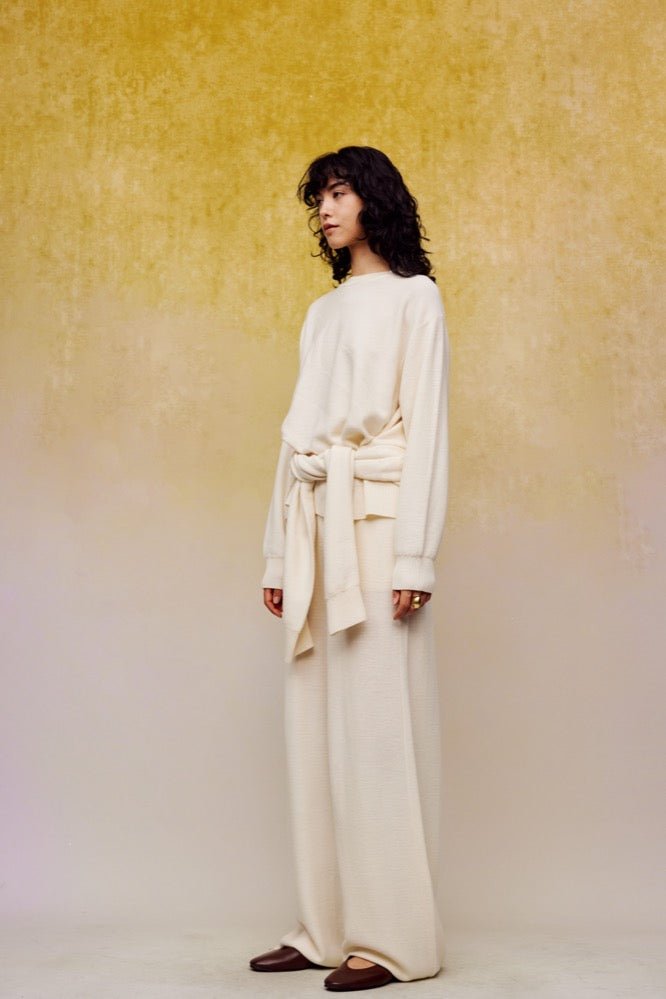 ilEWUOY Silk Wool Wide-leg Pants in White | MADA IN CHINA