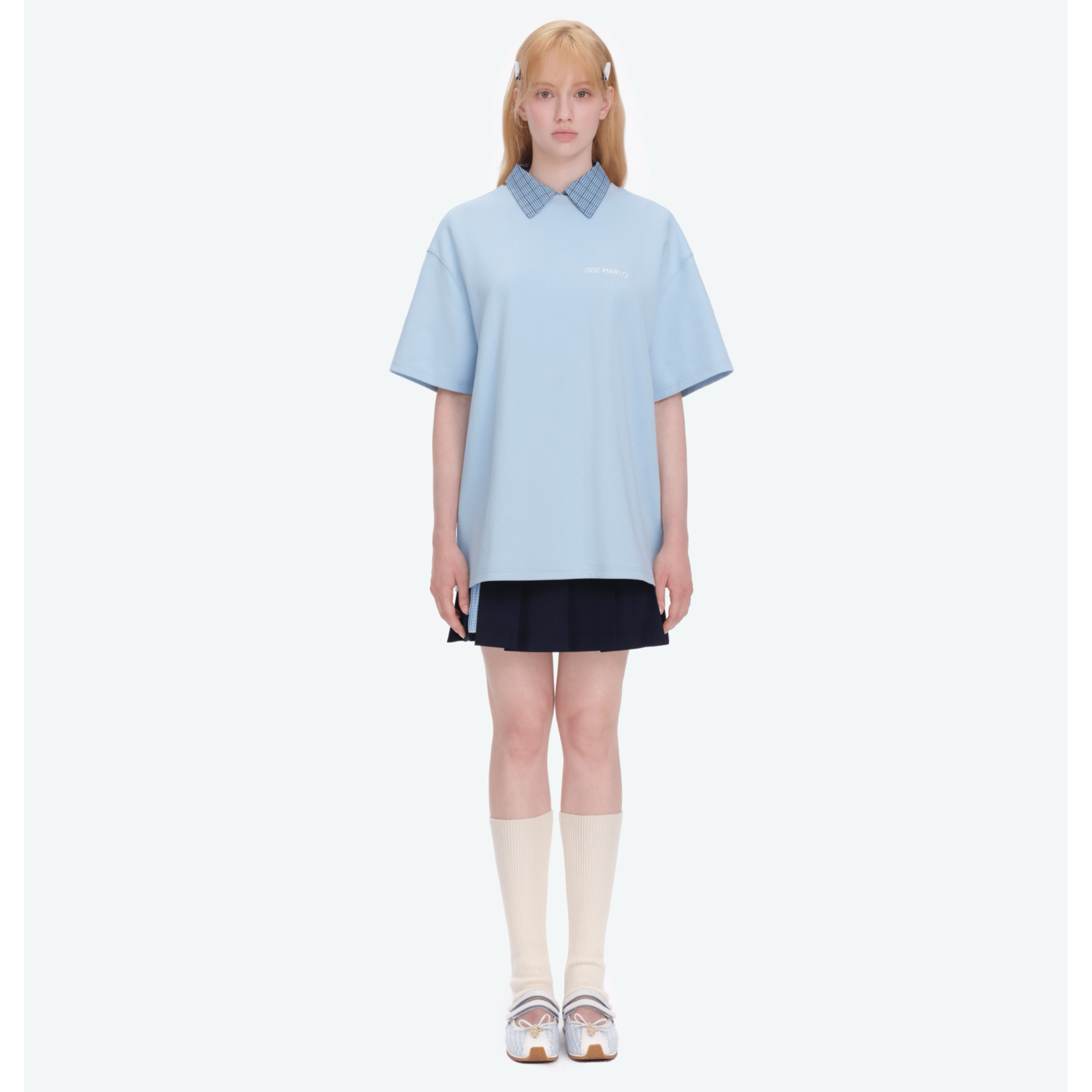 13DE MARZO Silver Imitation Diamond Print Bear T-Shirt in Blue | MADAX