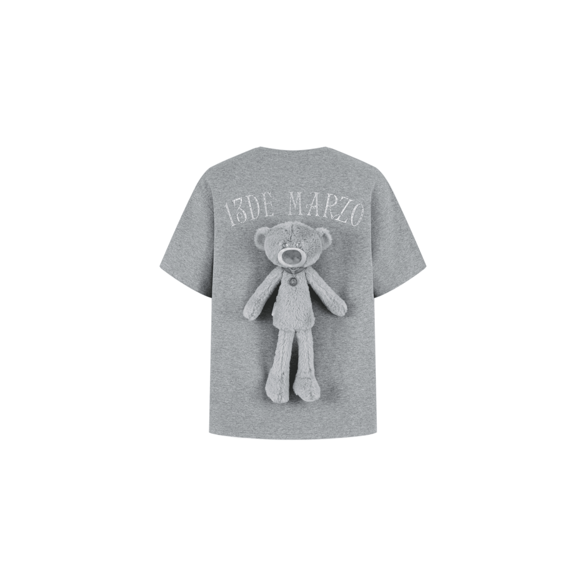 13DE MARZO Silver Imitation Diamond Print Bear T-Shirt in Grey | MADAX