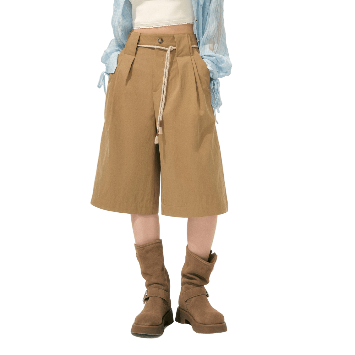 SOMESOWE Simple Pleated Casual Pants In Khaki | MADAX