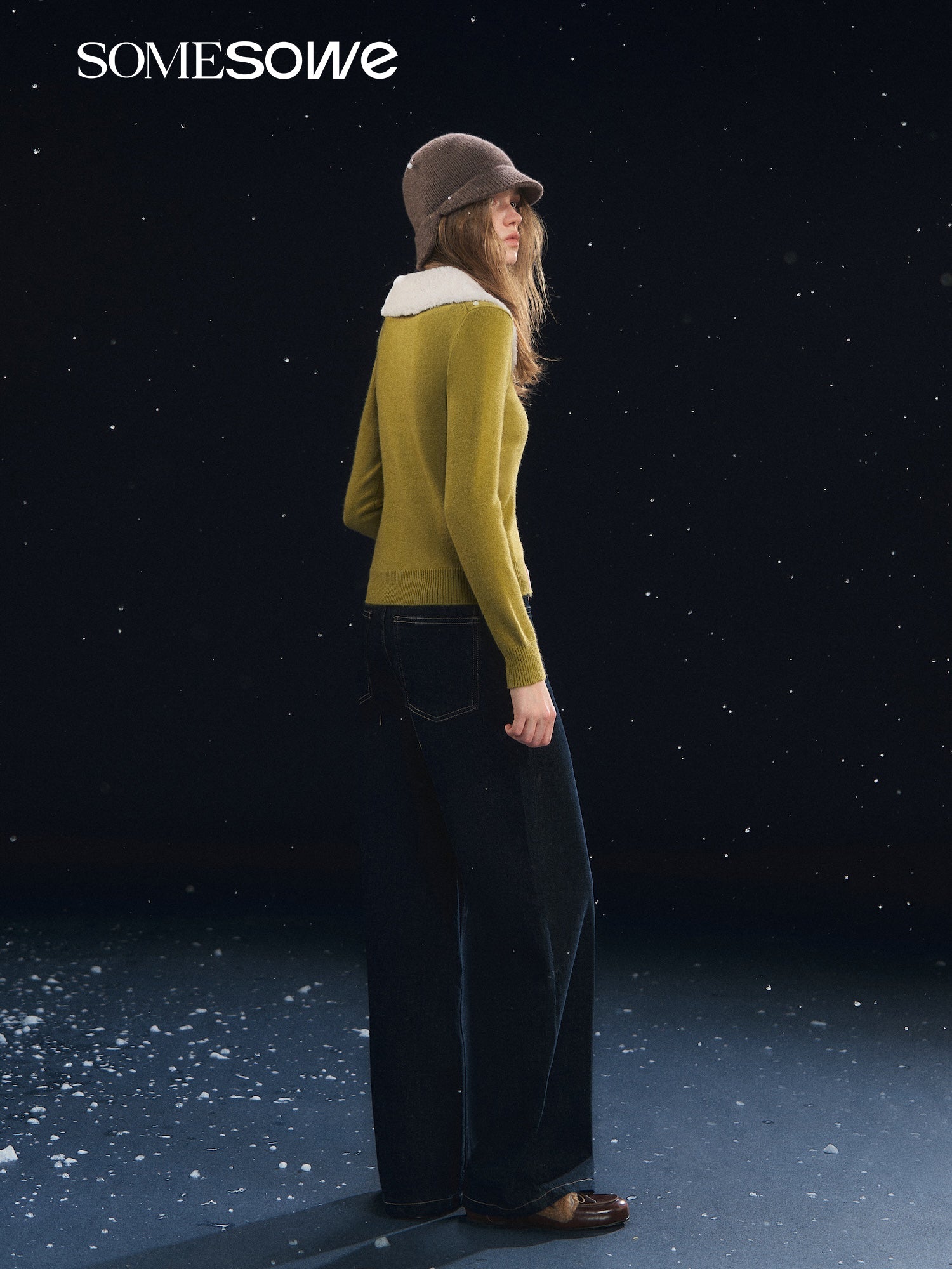 SOMESOWE Skin - friendly Fleece Cardigan with Detachable Fur Collar In Yellow - Green | MADAX