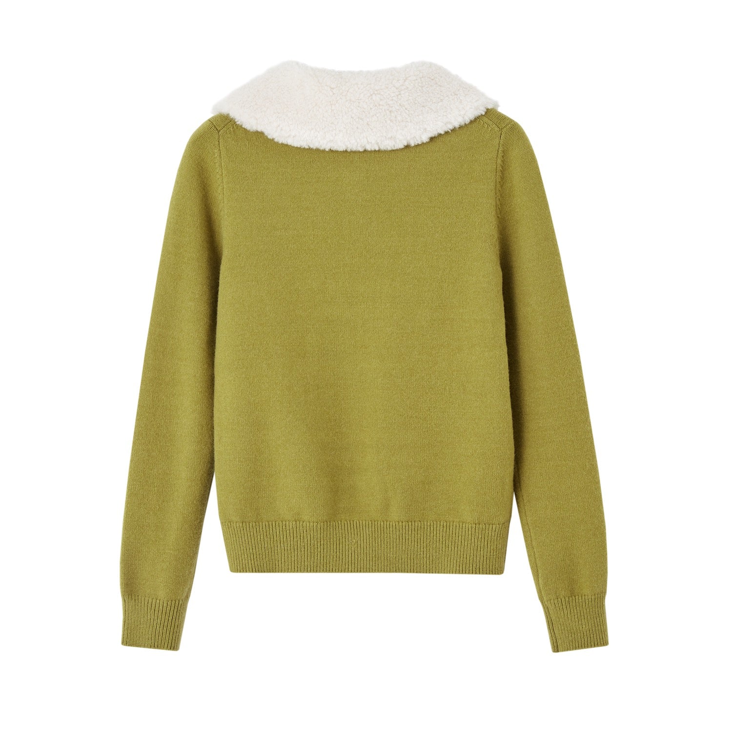 SOMESOWE Skin - friendly Fleece Cardigan with Detachable Fur Collar In Yellow - Green | MADAX