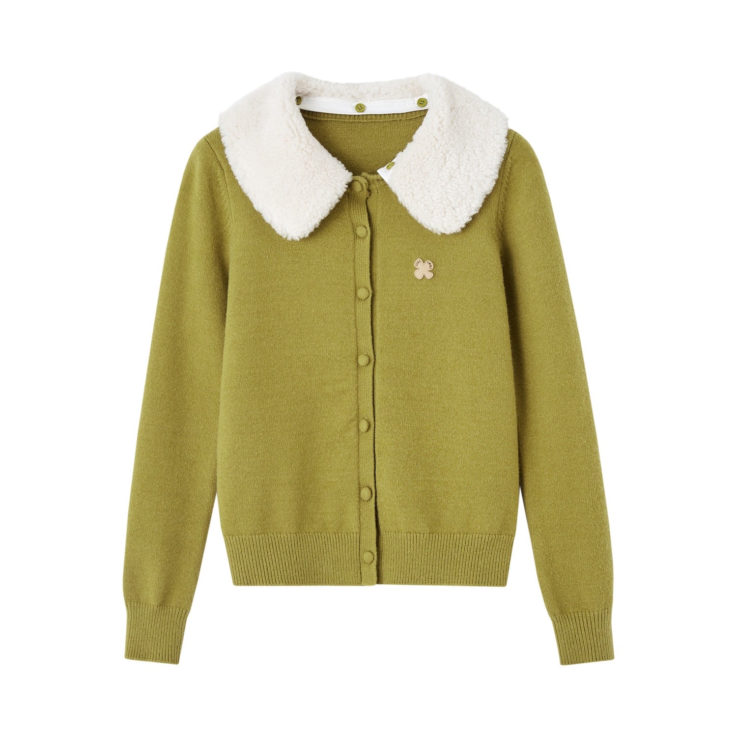 SOMESOWE Skin - friendly Fleece Cardigan with Detachable Fur Collar In Yellow - Green | MADAX