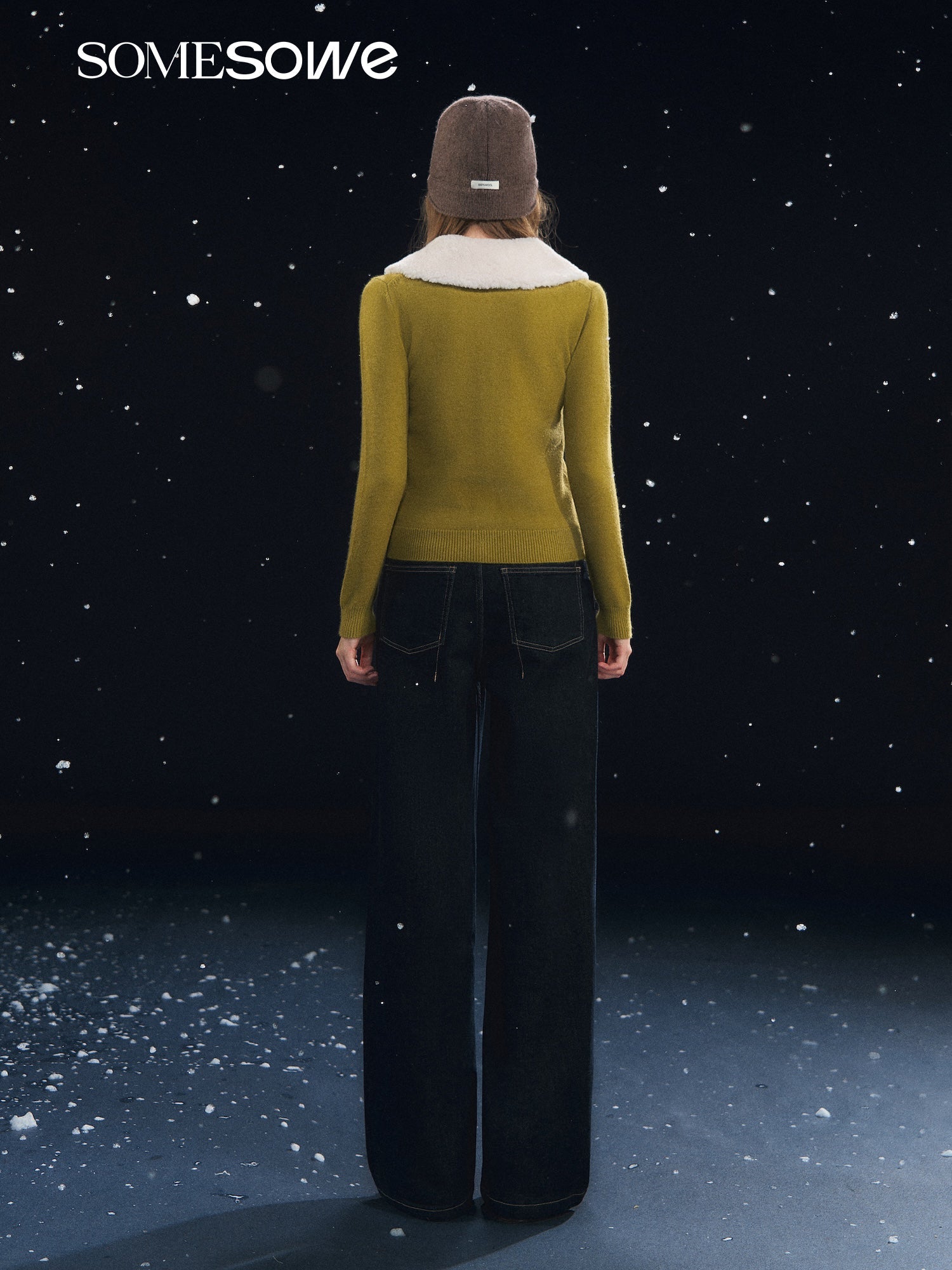 SOMESOWE Skin - friendly Fleece Cardigan with Detachable Fur Collar In Yellow - Green | MADAX