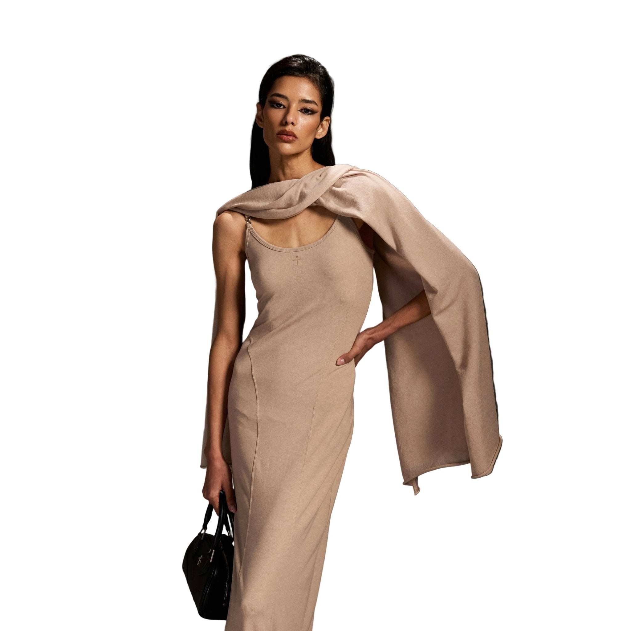 SMFK Skin Tone Halter-Neck Slit Maxi Dress | MADAX