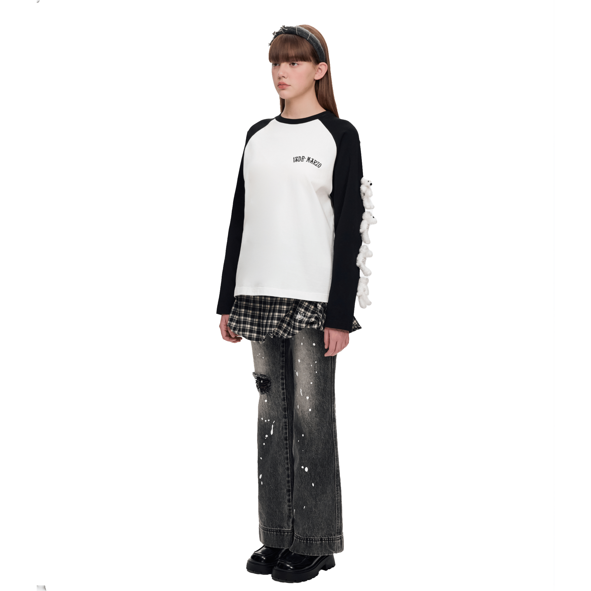 13DE MARZO Sleeve Arm Multi - Doll Raglan Long Sleeve T-shirt in White | MADAX