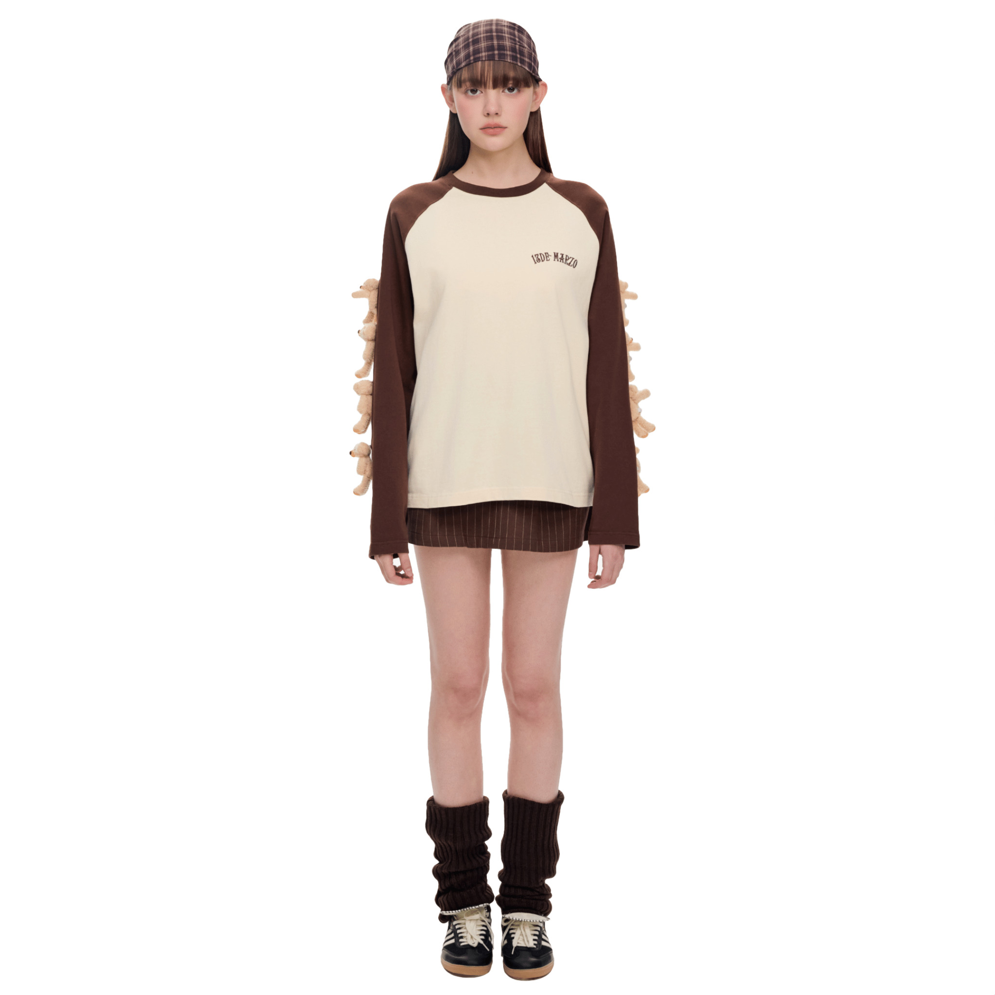 13DE MARZO Sleeve Arm Multi - Doll Raglan Long Sleeve T-shirt in White | MADAX