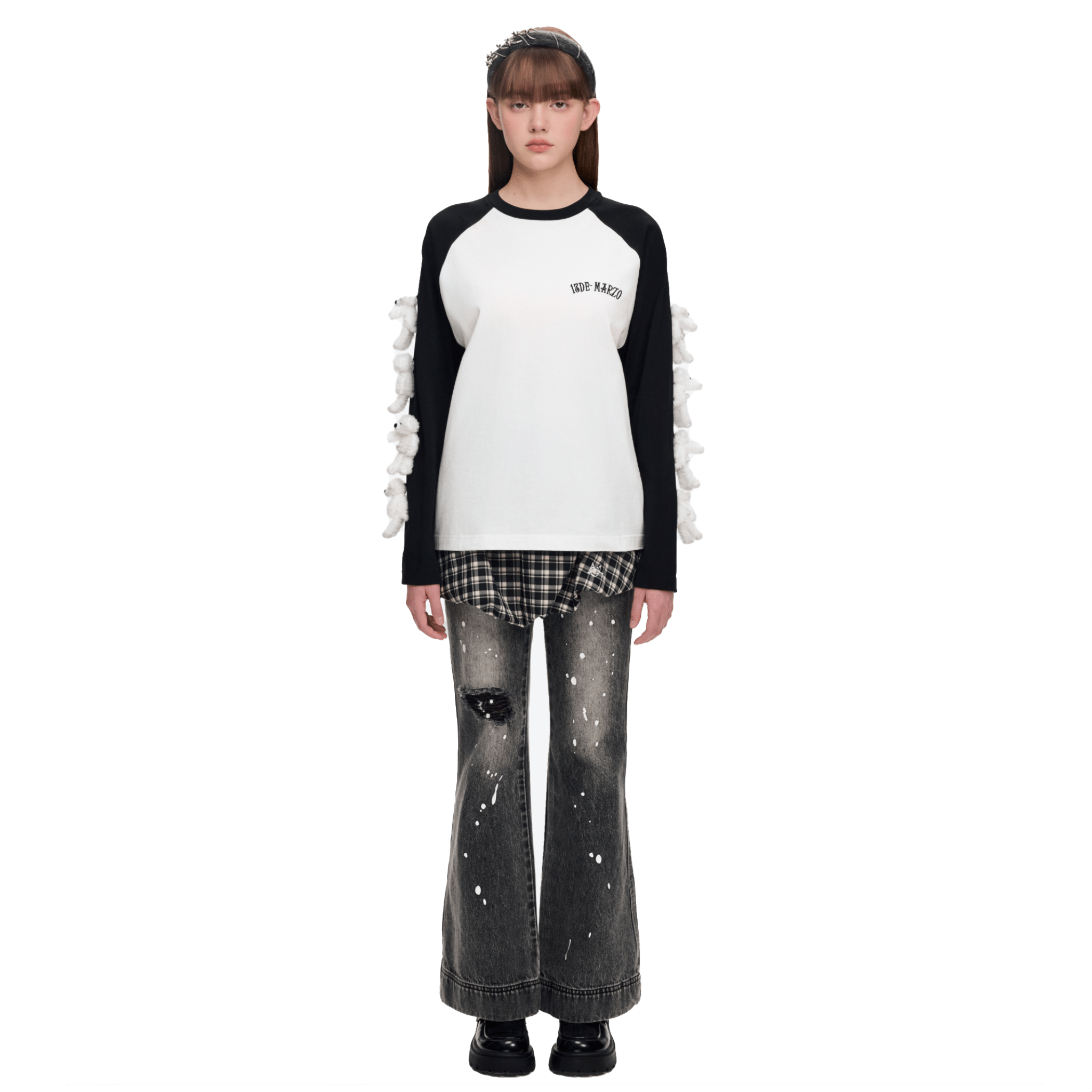 13DE MARZO Sleeve Arm Multi - Doll Raglan Long Sleeve T-shirt in White | MADAX