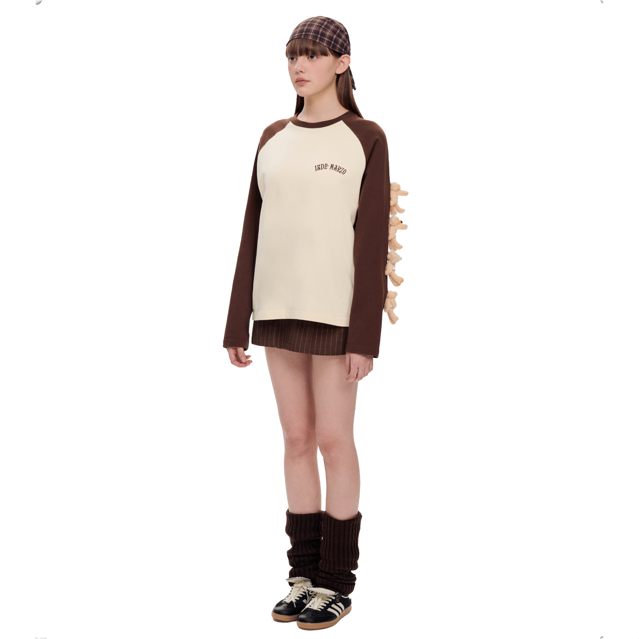 13DE MARZO Sleeve Arm Multi - Doll Raglan Long Sleeve T-shirt in White | MADAX