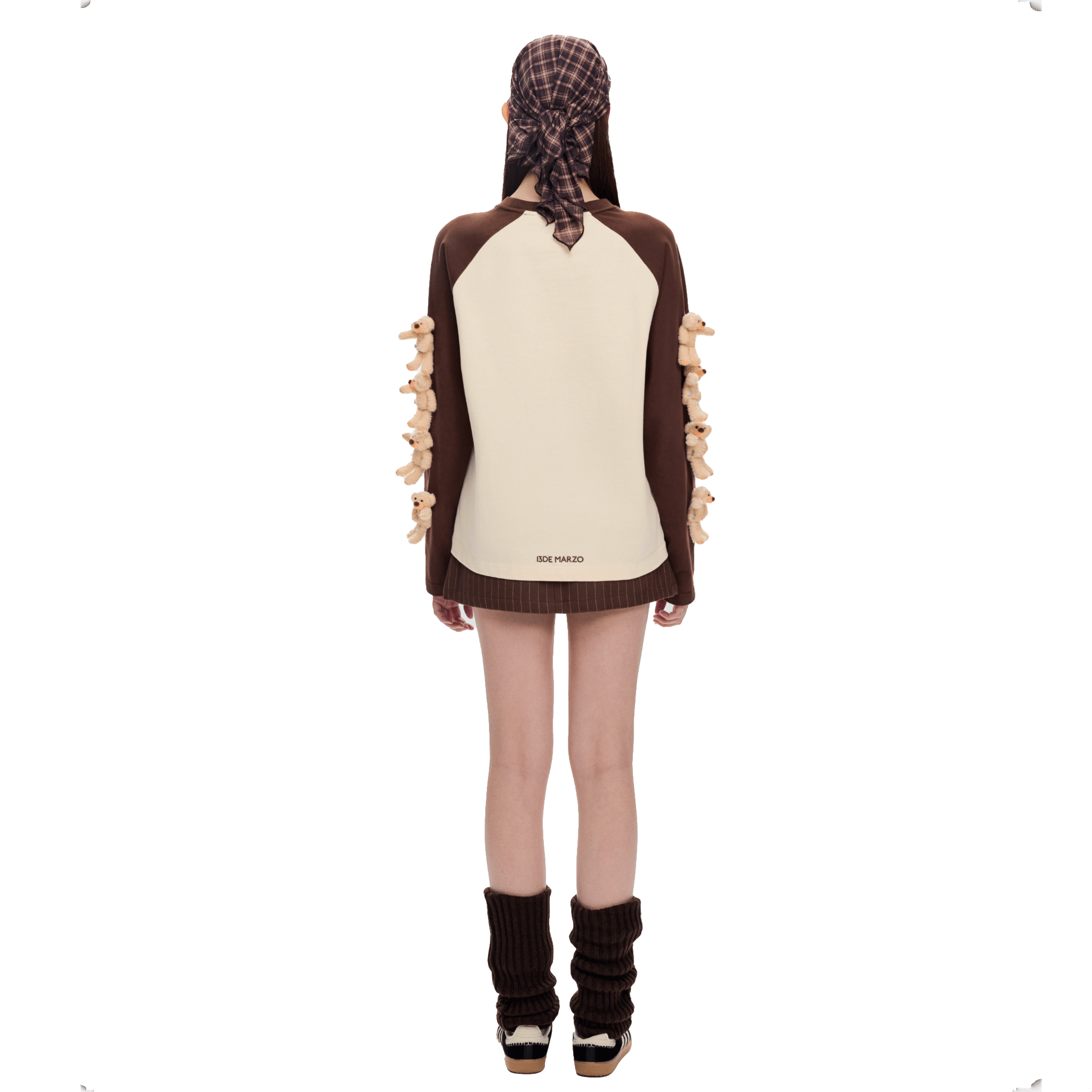 13DE MARZO Sleeve Arm Multi - Doll Raglan Long Sleeve T-shirt in White | MADAX