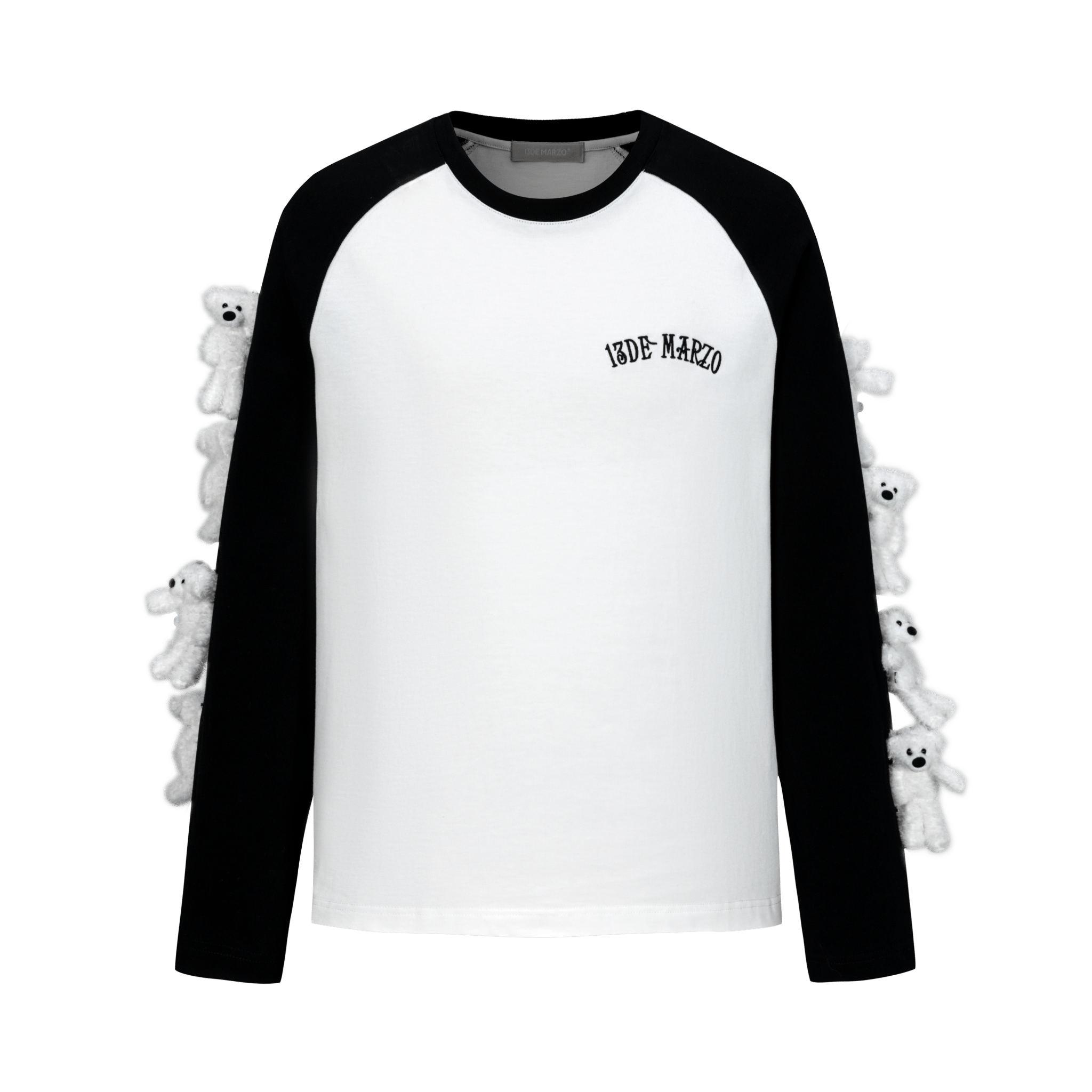 13DE MARZO Sleeve Arm Multi - Doll Raglan Long Sleeve T-shirt in White | MADAX