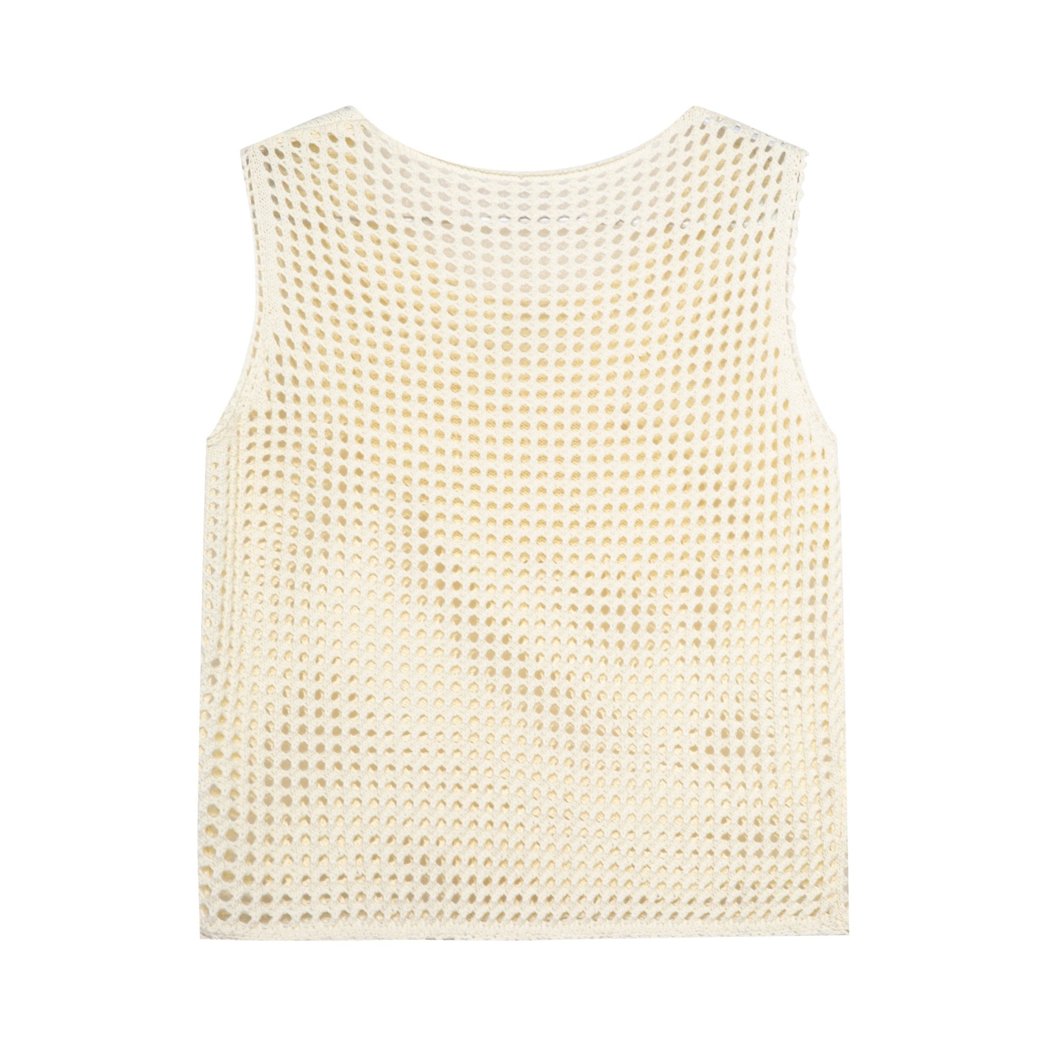 THREE QUARTERS Sleeveless Knit Tank Top with Heavy Cutouts and Crochet | MADA IN CHINA