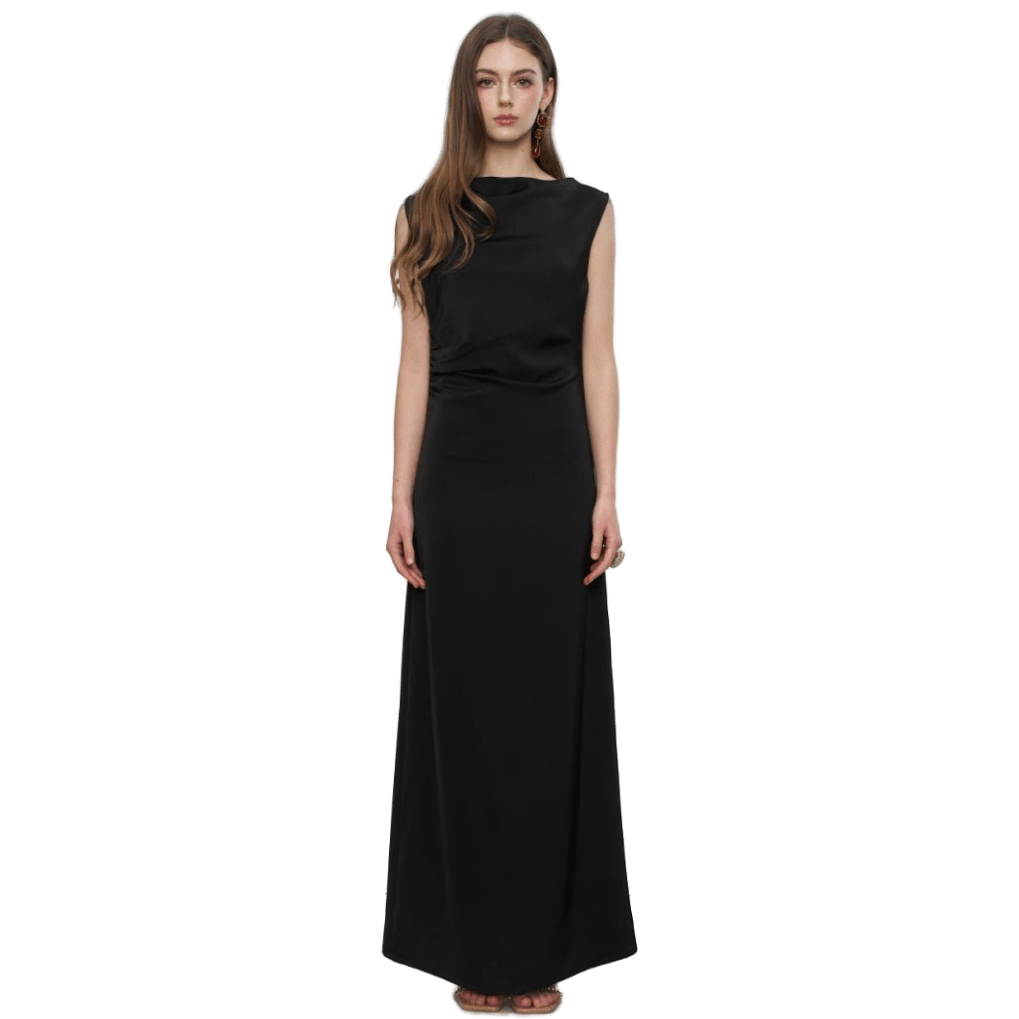 AIMME SPARROW Sleeveless Pleated Dress In Black | MADAX