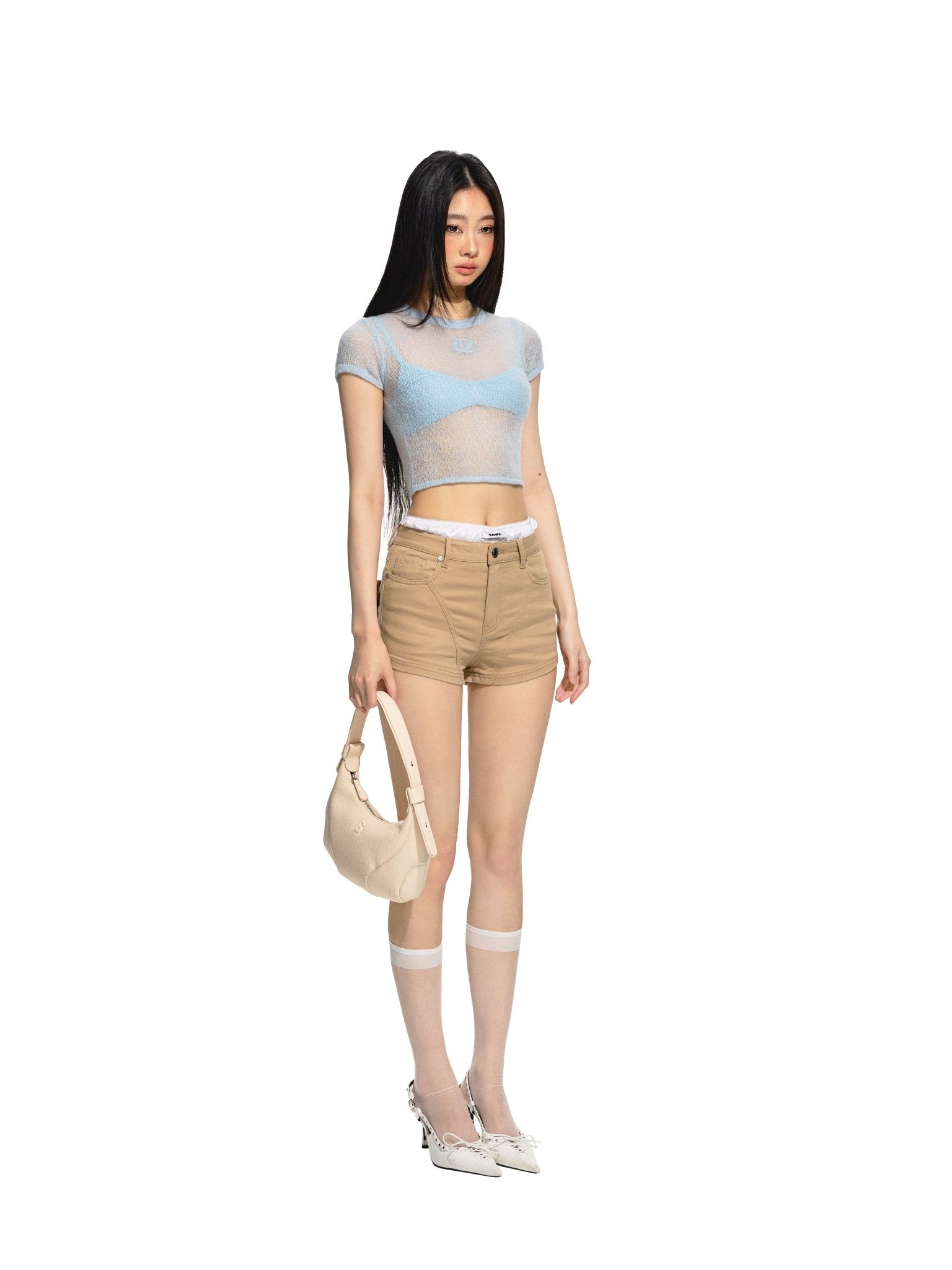 NAWS Slightly Sheer Slim Knit Short Tee Blue | MADA IN CHINA