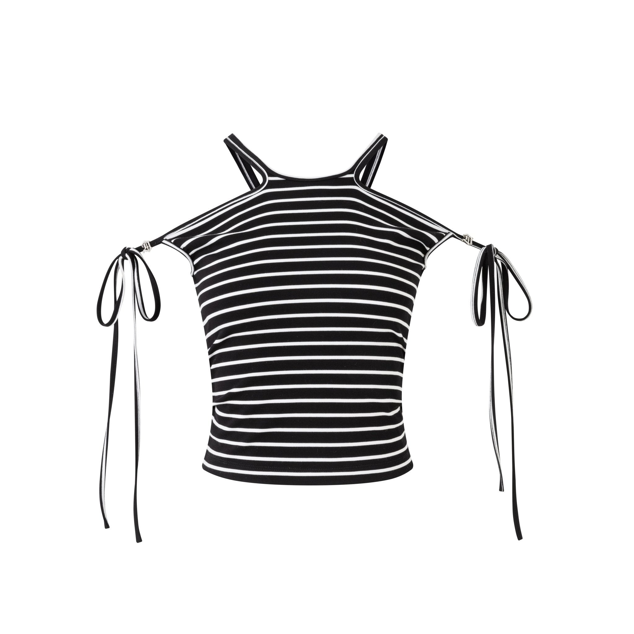 DIANA VEVINA Slim Fit Black And White Striped Strappy Tank Top | MADA IN CHINA