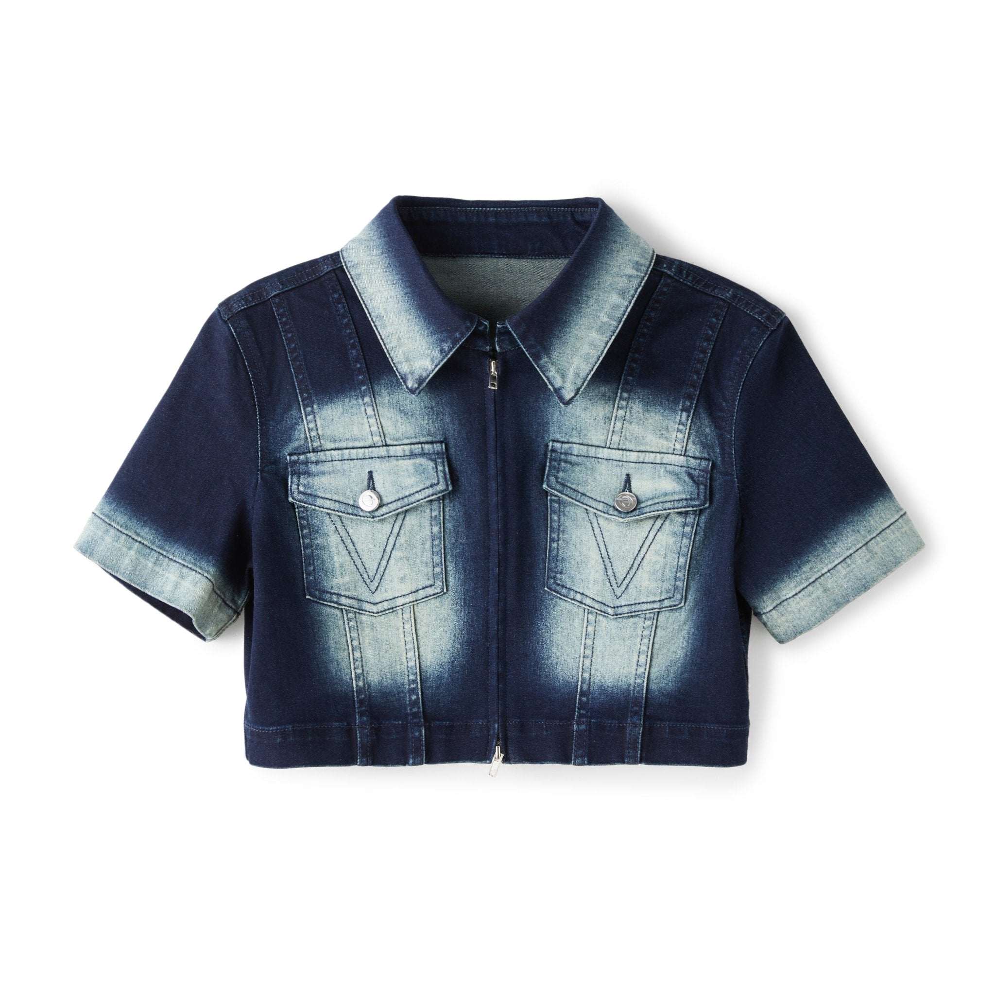 LOST IN ECHO Slim-fit Cropped Zip-up Acid-wash Denim Jacket | MADA IN CHINA