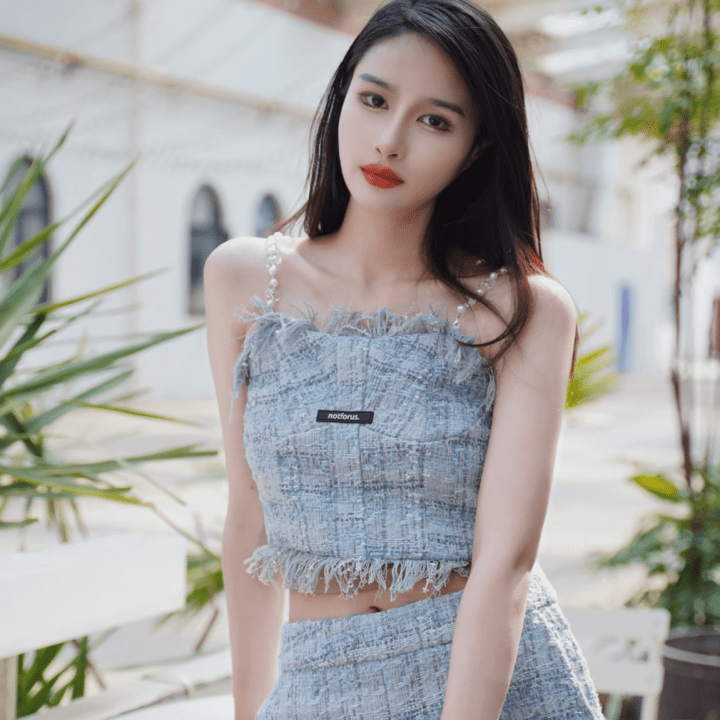 NOT FOR US Small Chanel Style Tassel Camisole in Blue | MADAX