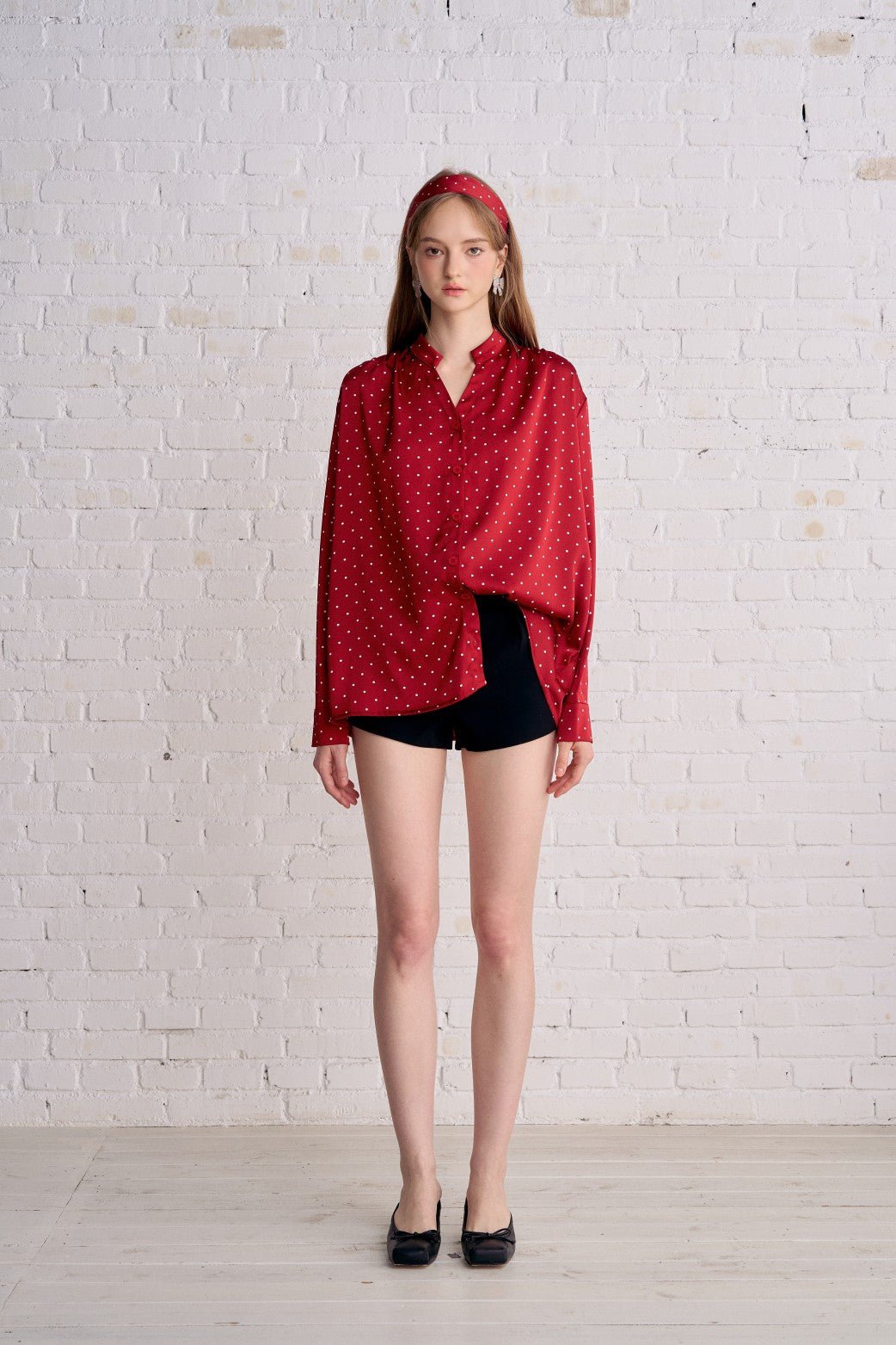 AIMME SPARROW Small Polka Dot V - Neck Shirt In Red | MADAX