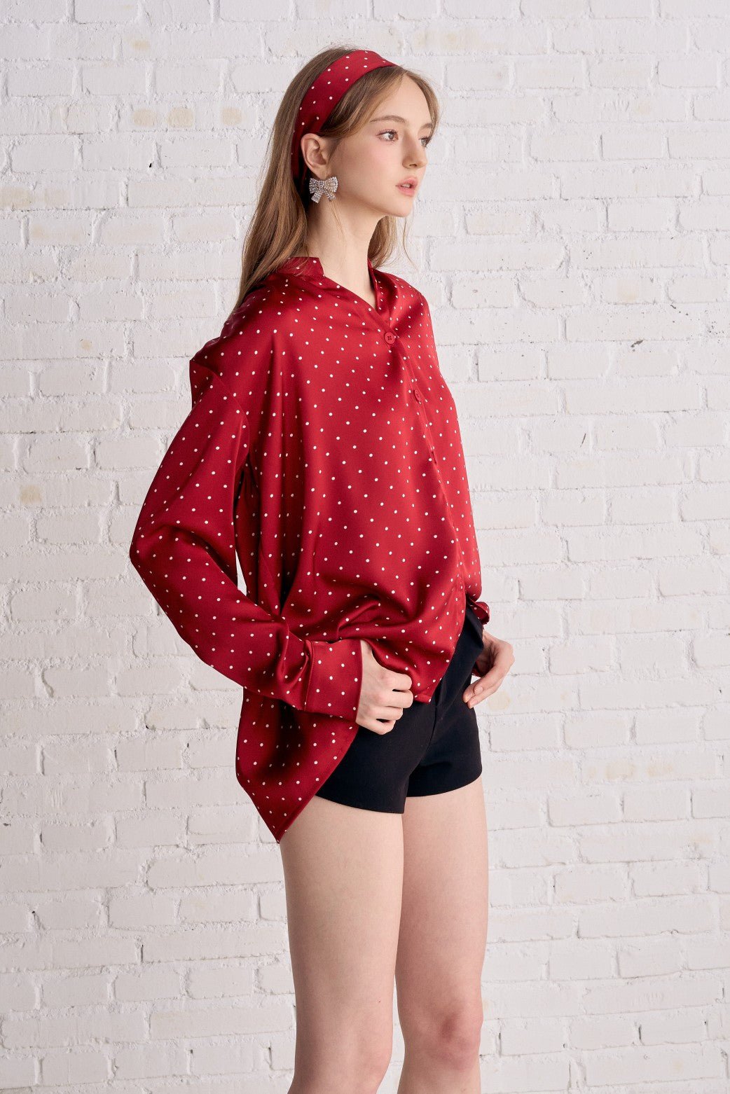 AIMME SPARROW Small Polka Dot V - Neck Shirt In Red | MADAX